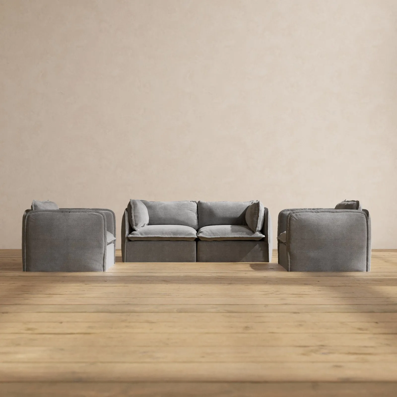 Modular Washable 2-Seater Sofa   Armchair Set in Ash | Deluxe  Seat | Cloud Pillow