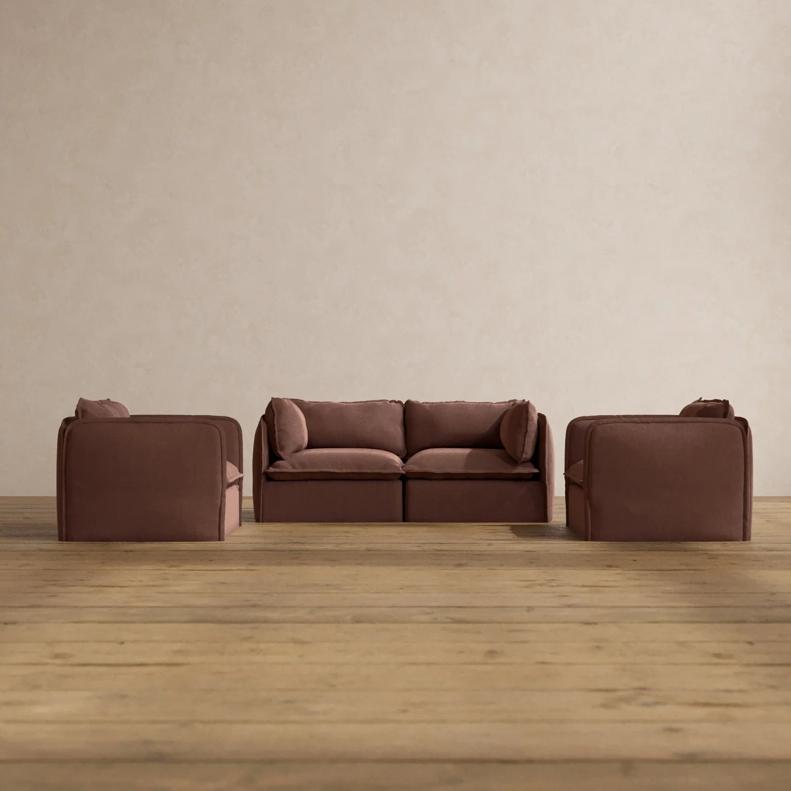 Modular Washable 2-Seater Sofa   Armchair Set in Chestnut | Memorix  Seat | Contour Pillow