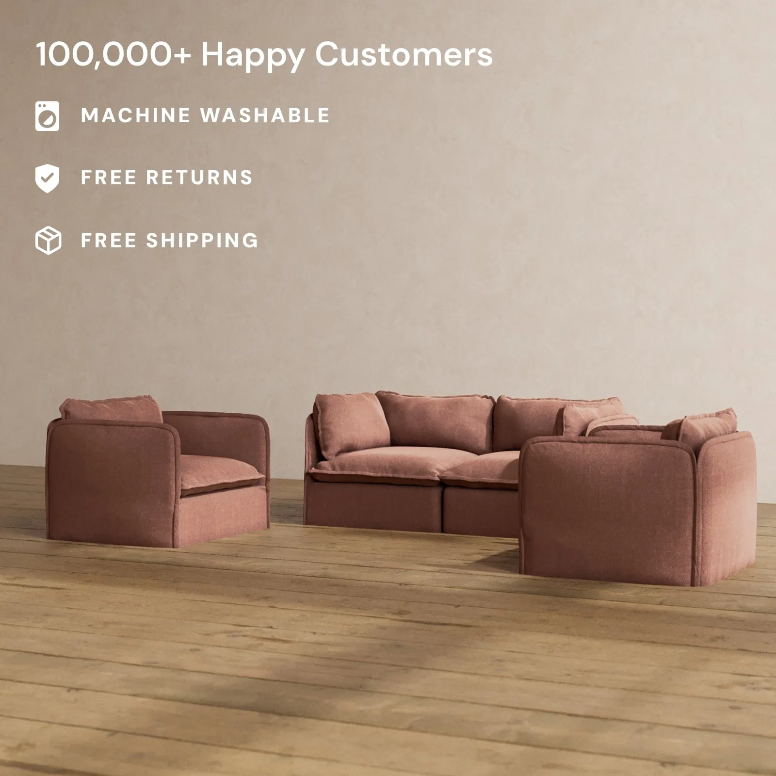 Modular Washable 2-Seater Sofa   Armchair Set in Chestnut | Memorix  Seat | Contour Pillow