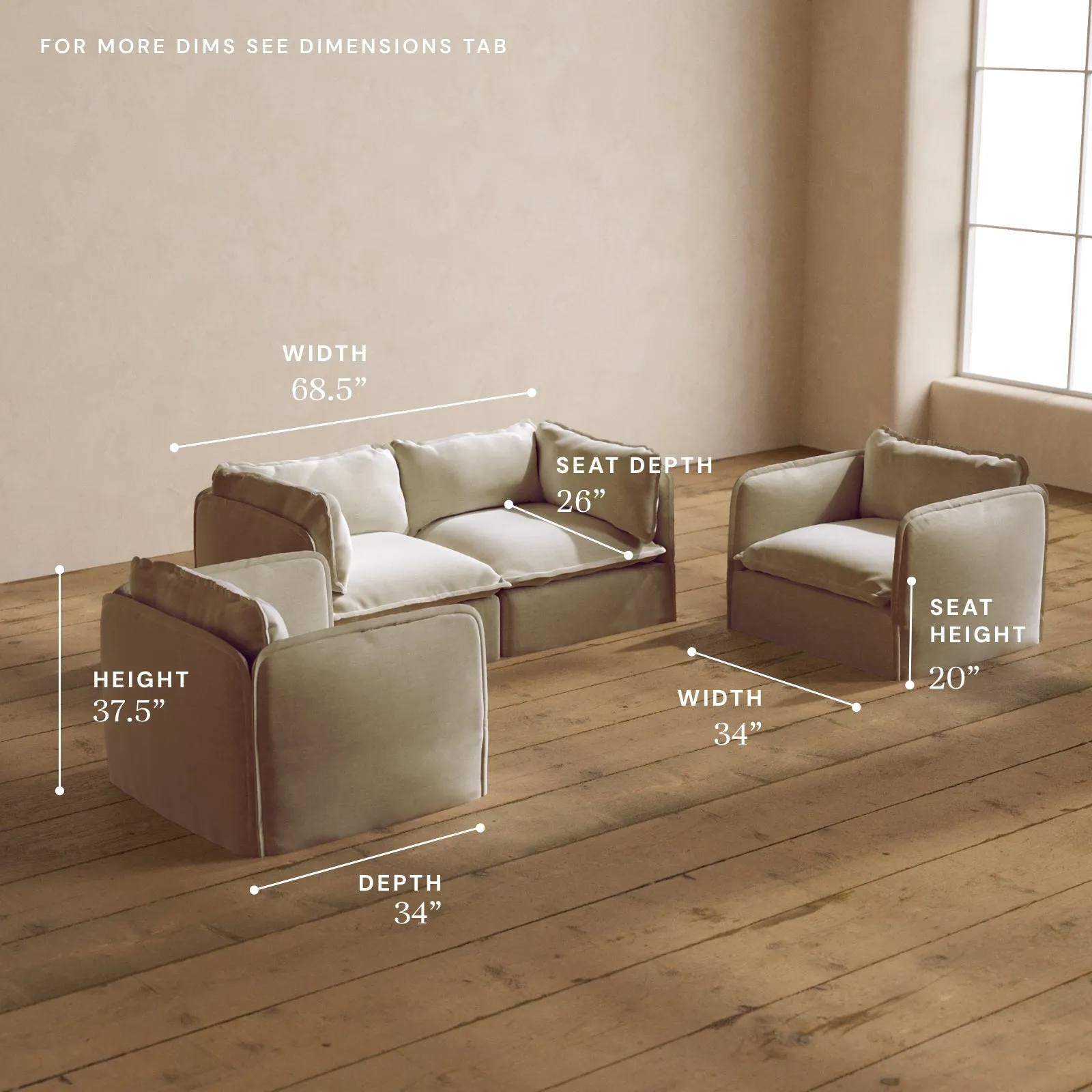 Modular Washable 2-Seater Sofa   Armchair Set in Coco | Memorix  Seat | Contour Pillow