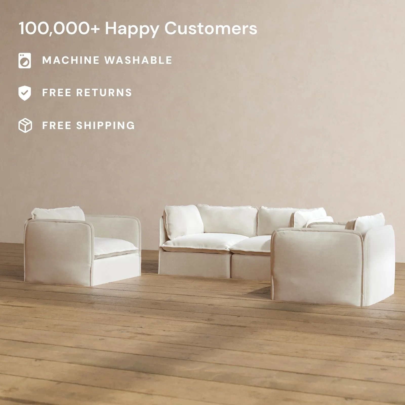Modular Washable 2-Seater Sofa   Armchair Set in Coco | Memorix  Seat | Contour Pillow
