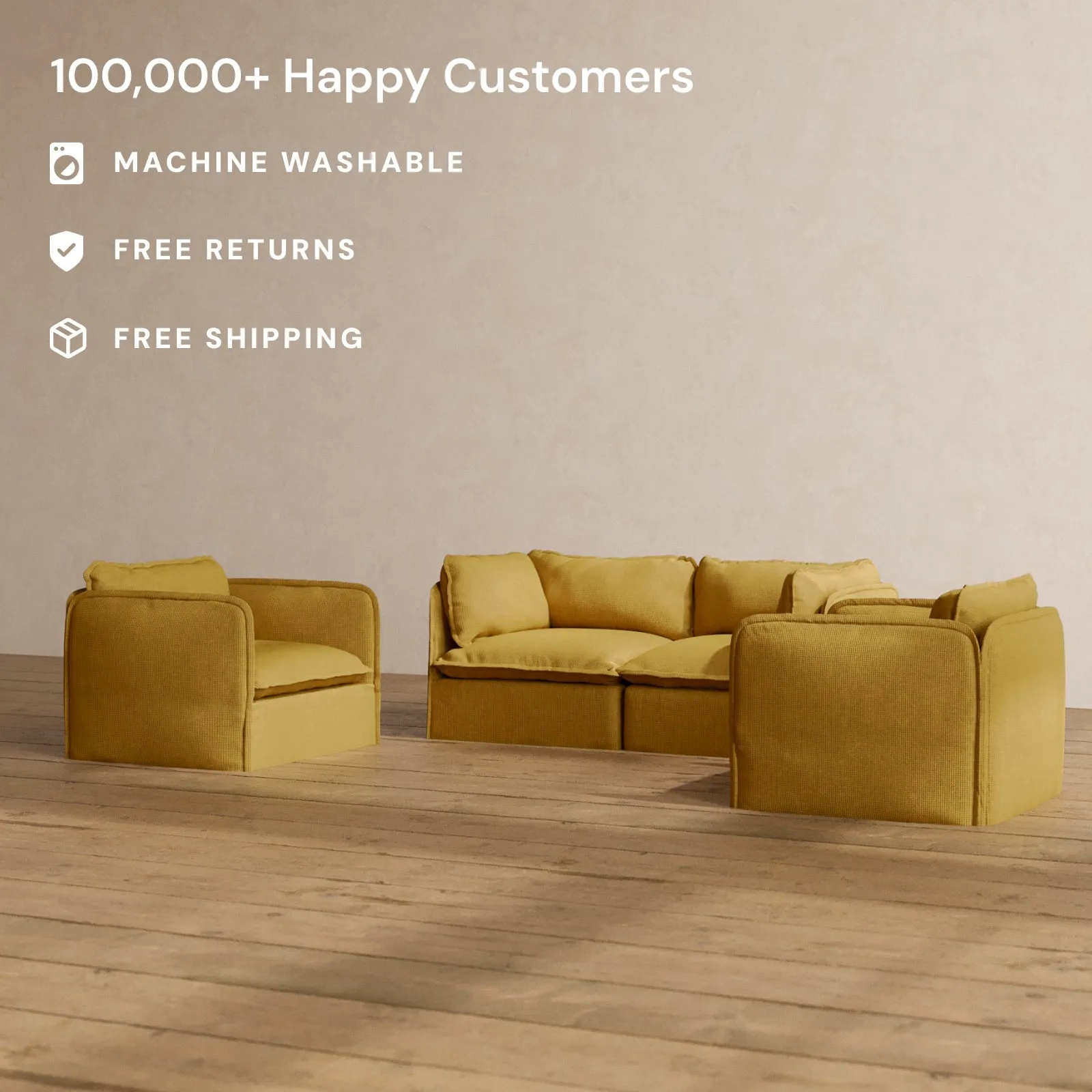 Modular Washable 2-Seater Sofa   Armchair Set in Kiiro | Memorix  Seat | Contour Pillow