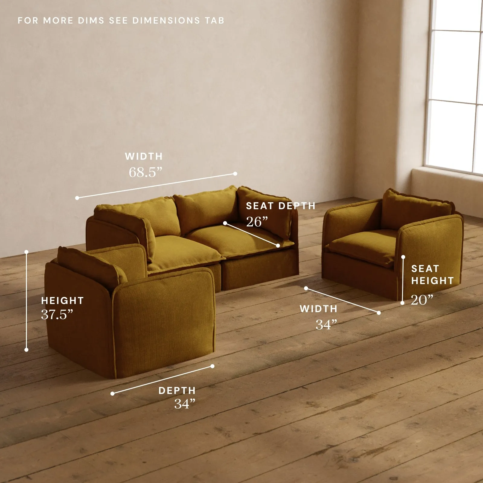 Modular Washable 2-Seater Sofa   Armchair Set in Kiiro | Memorix  Seat | Contour Pillow