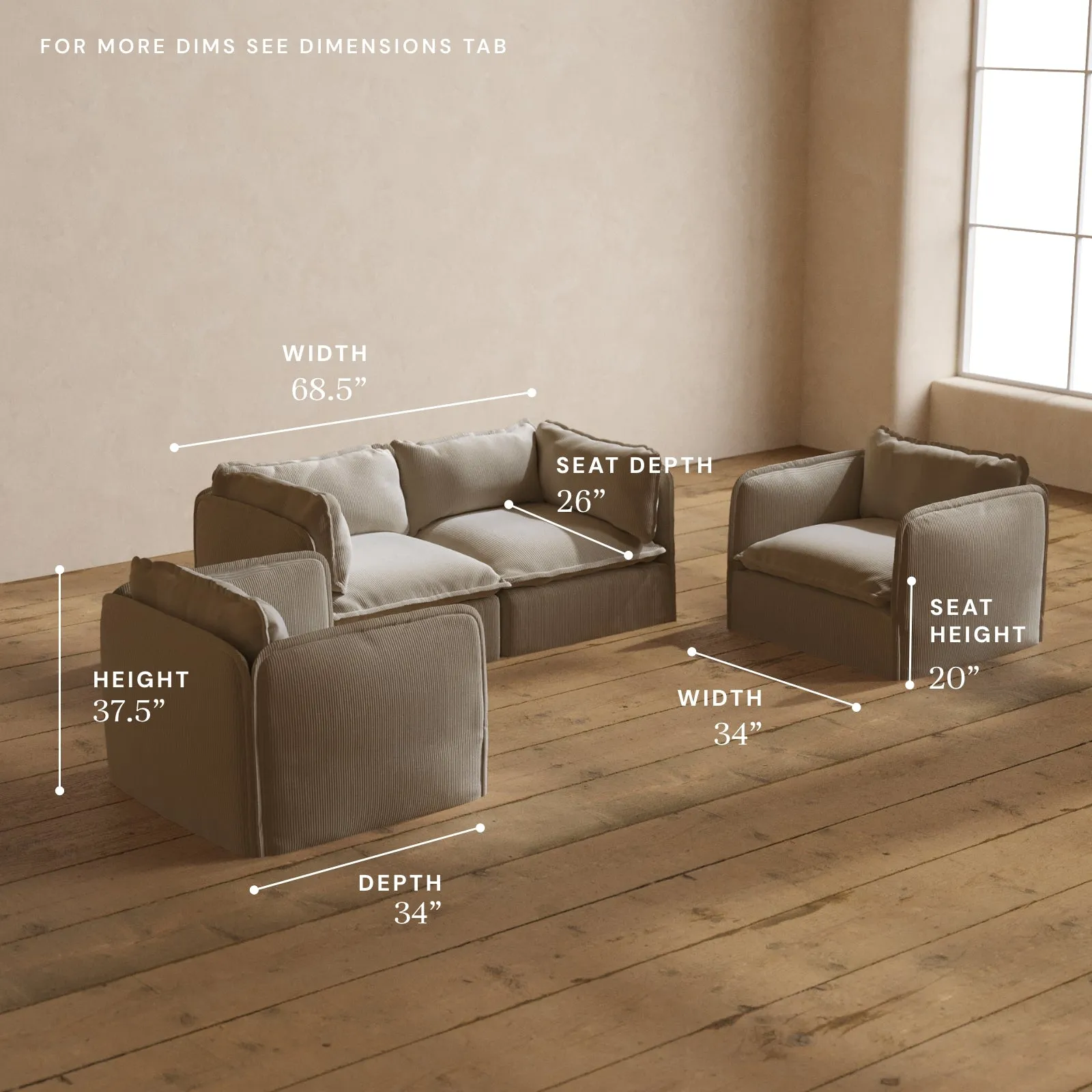Modular Washable 2-Seater Sofa   Armchair Set in Milk | Deluxe  Seat | Cloud Pillow
