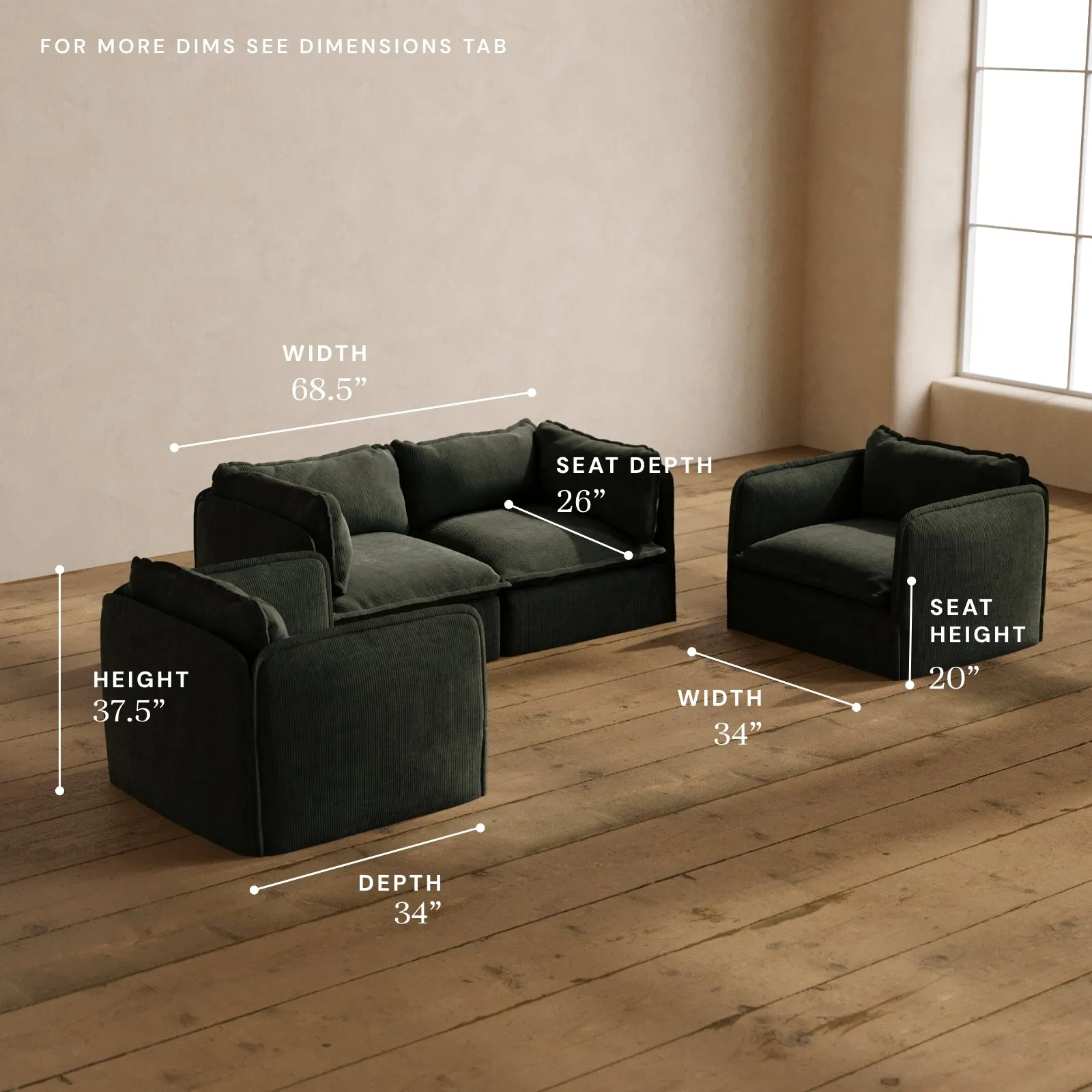 Modular Washable 2-Seater Sofa   Armchair Set in Olivine | Memorix  Seat | Contour Pillow