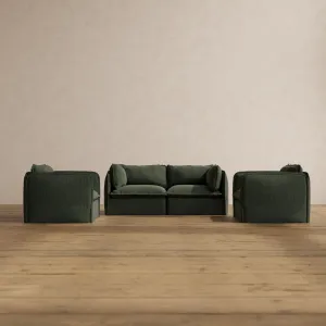 Modular Washable 2-Seater Sofa   Armchair Set in Olivine | Memorix  Seat | Contour Pillow