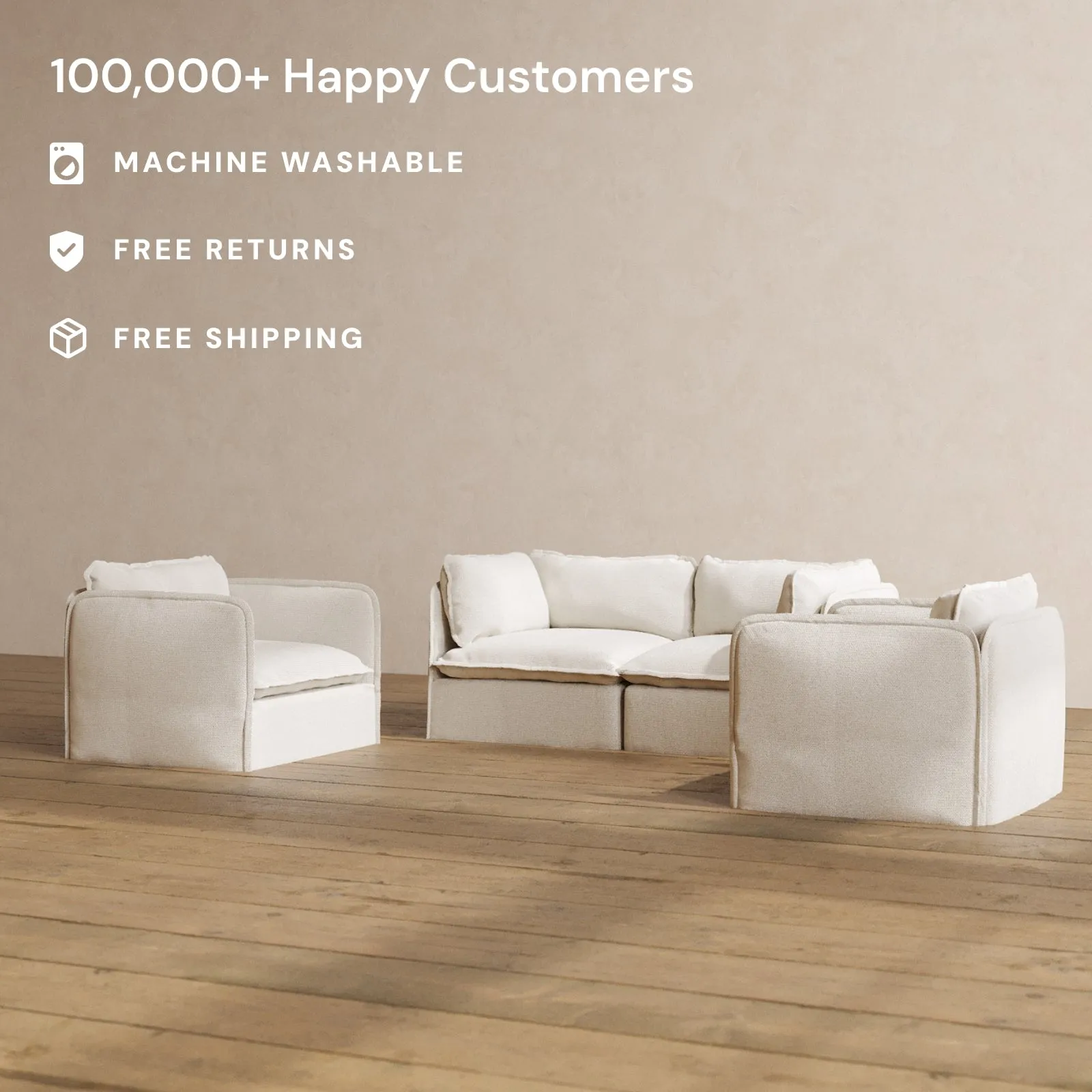 Modular Washable 2-Seater Sofa   Armchair Set in Powder | Deluxe  Seat | Cloud Pillow