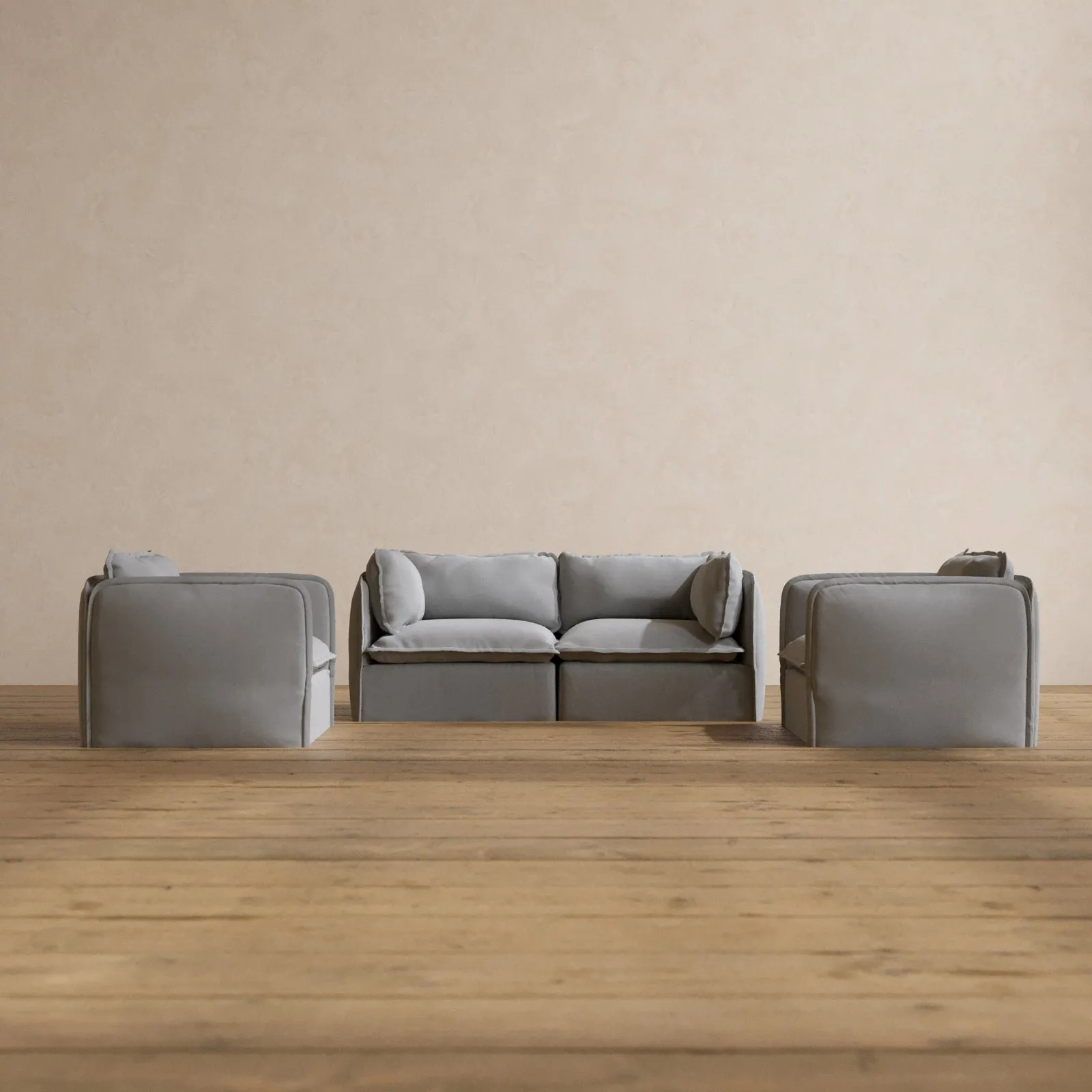 Modular Washable 2-Seater Sofa   Armchair Set in Pumice | Memorix  Seat | Contour Pillow