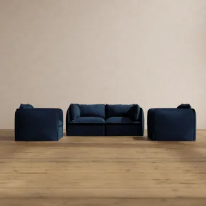 Modular Washable 2-Seater Sofa   Armchair Set in Sumi | Deluxe  Seat | Cloud Pillow
