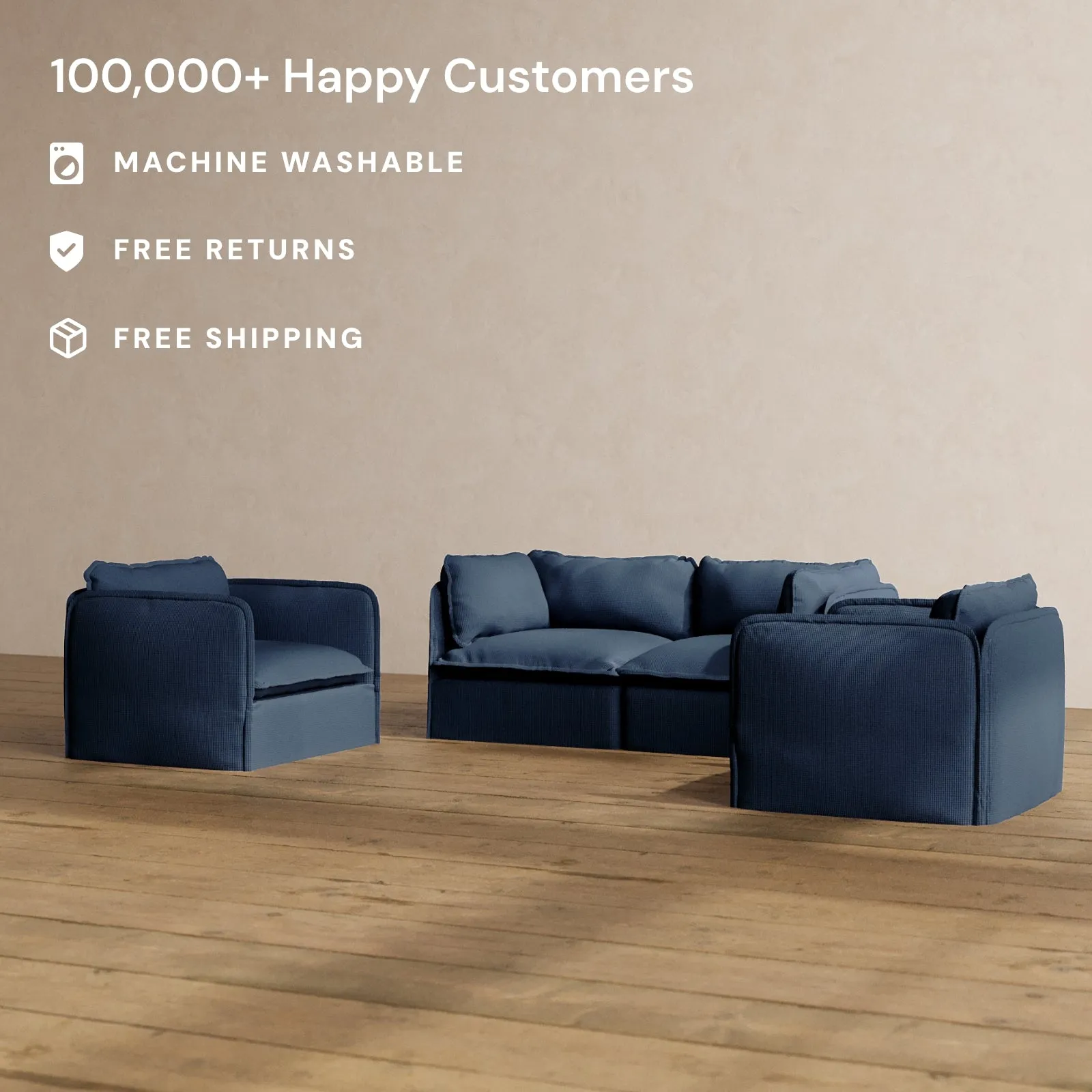 Modular Washable 2-Seater Sofa   Armchair Set in Sumi | Deluxe  Seat | Cloud Pillow