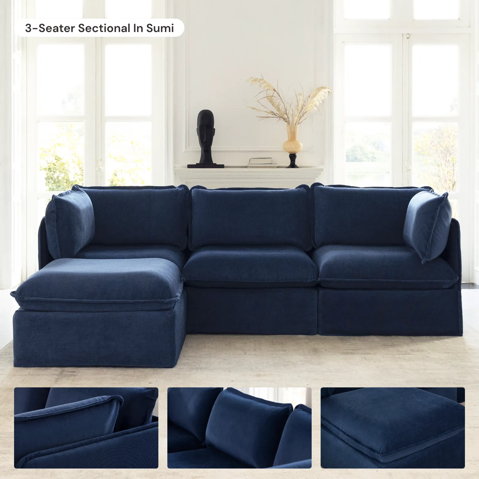 Modular Washable 2-Seater Sofa   Armchair Set in Sumi | Deluxe  Seat | Cloud Pillow