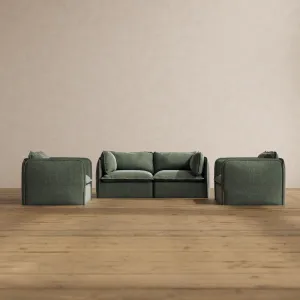 Modular Washable 2-Seater Sofa   Armchair Set in Willow | Memorix  Seat | Contour Pillow