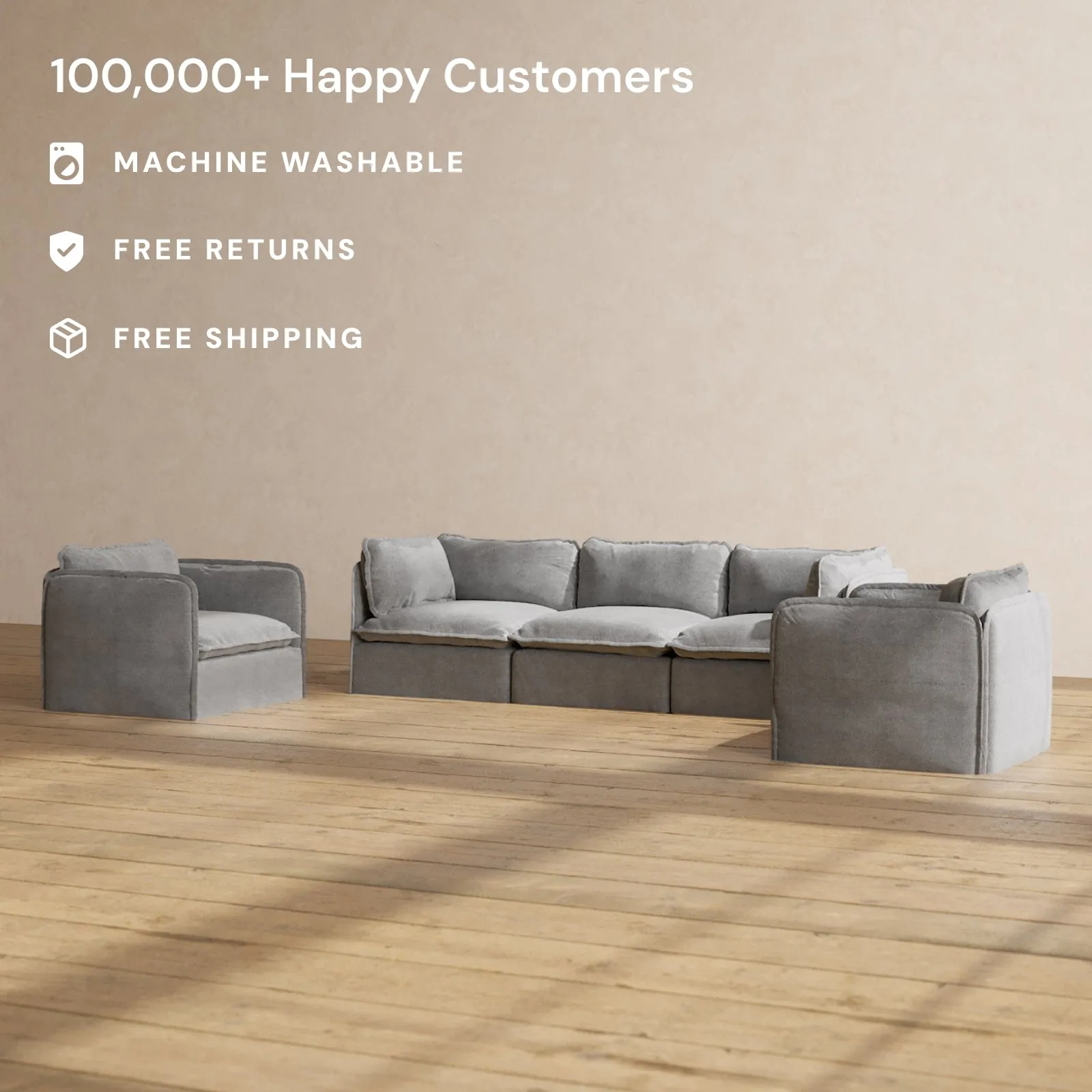 Modular Washable 3-Seater Sofa   Armchair Set in Ash | Memorix  Seat | Contour Pillow