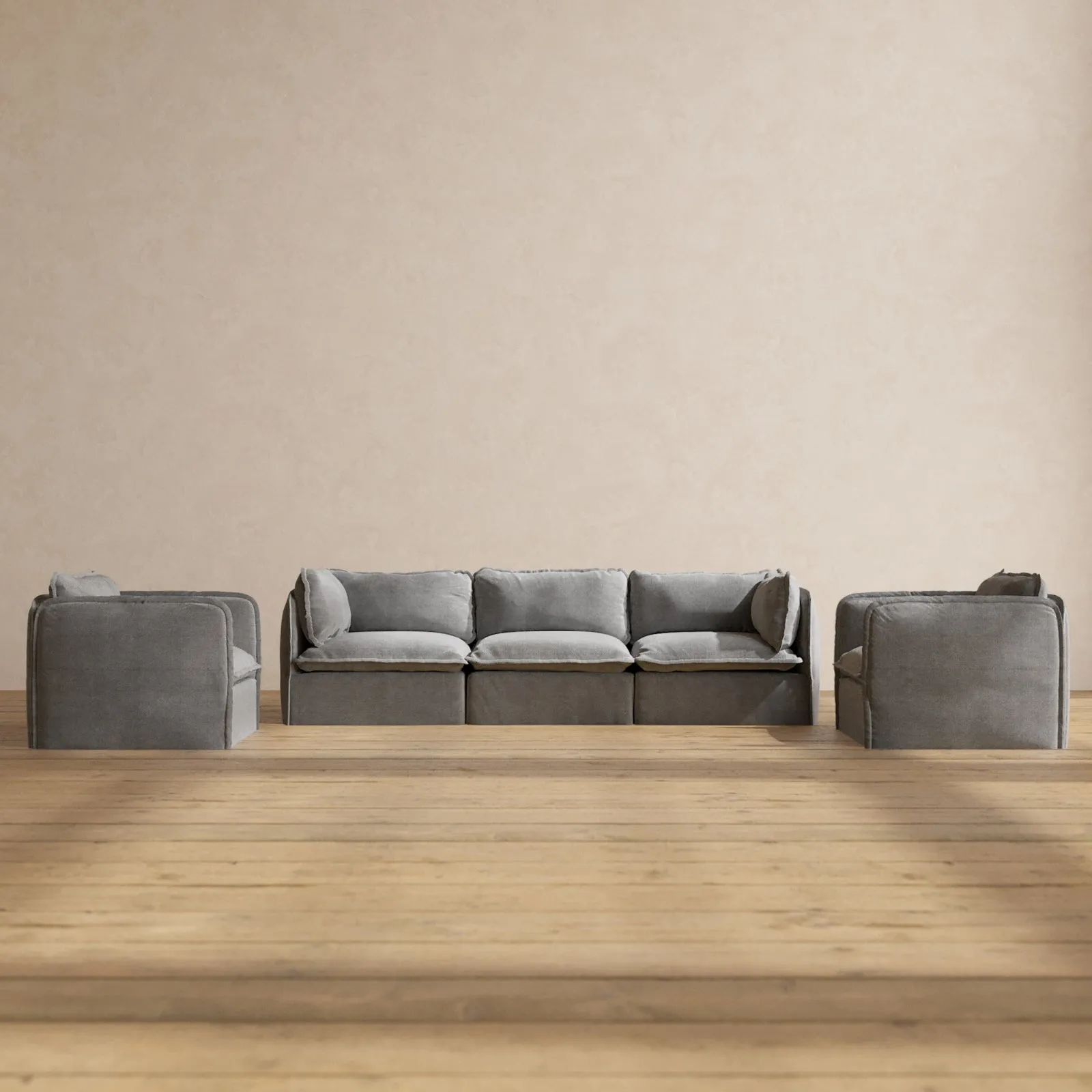 Modular Washable 3-Seater Sofa   Armchair Set in Ash | Memorix  Seat | Contour Pillow