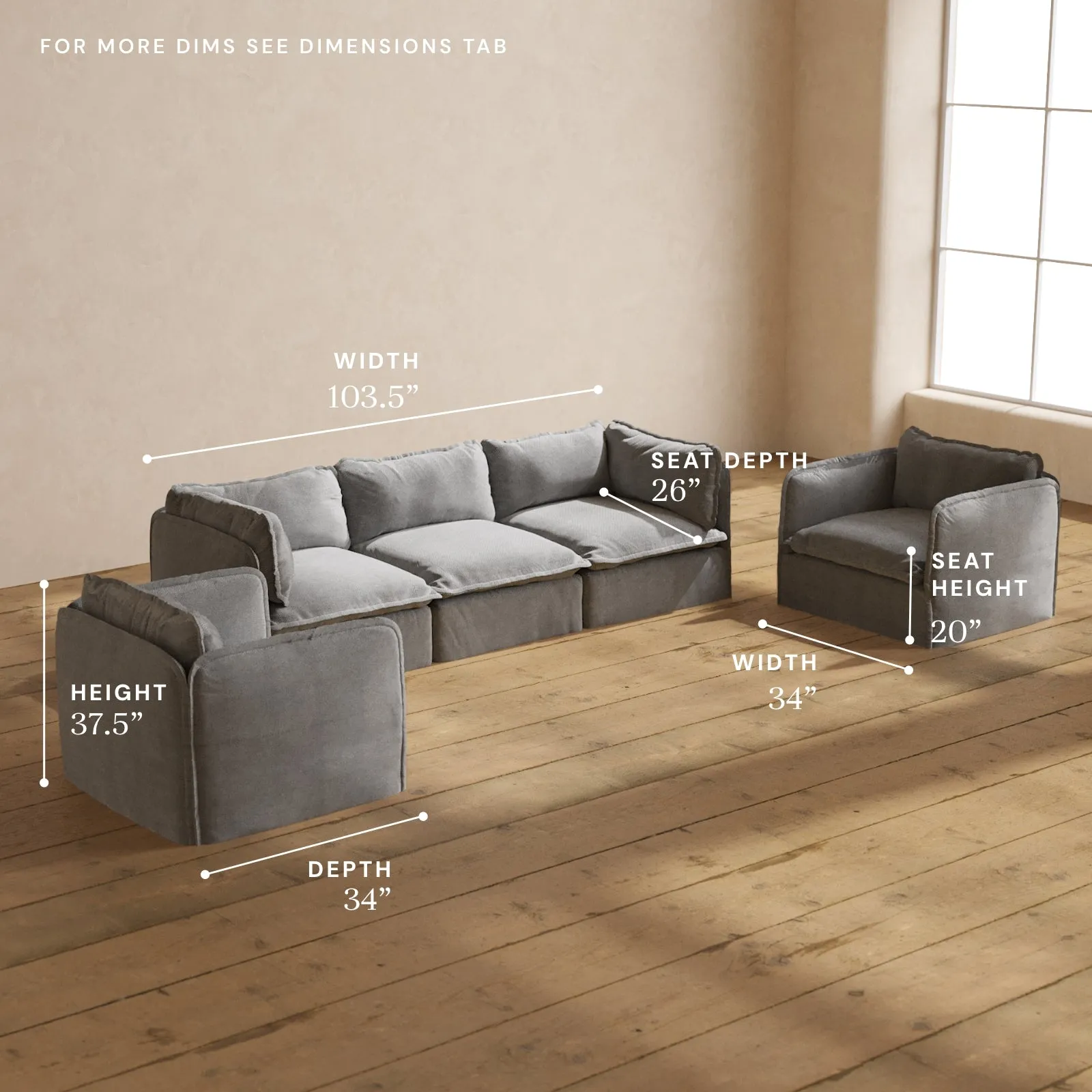 Modular Washable 3-Seater Sofa   Armchair Set in Ash | Memorix  Seat | Contour Pillow