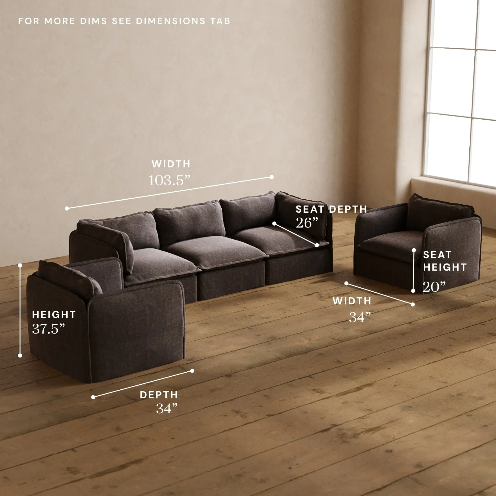 Modular Washable 3-Seater Sofa   Armchair Set in Caviar | Deluxe  Seat | Cloud Pillow