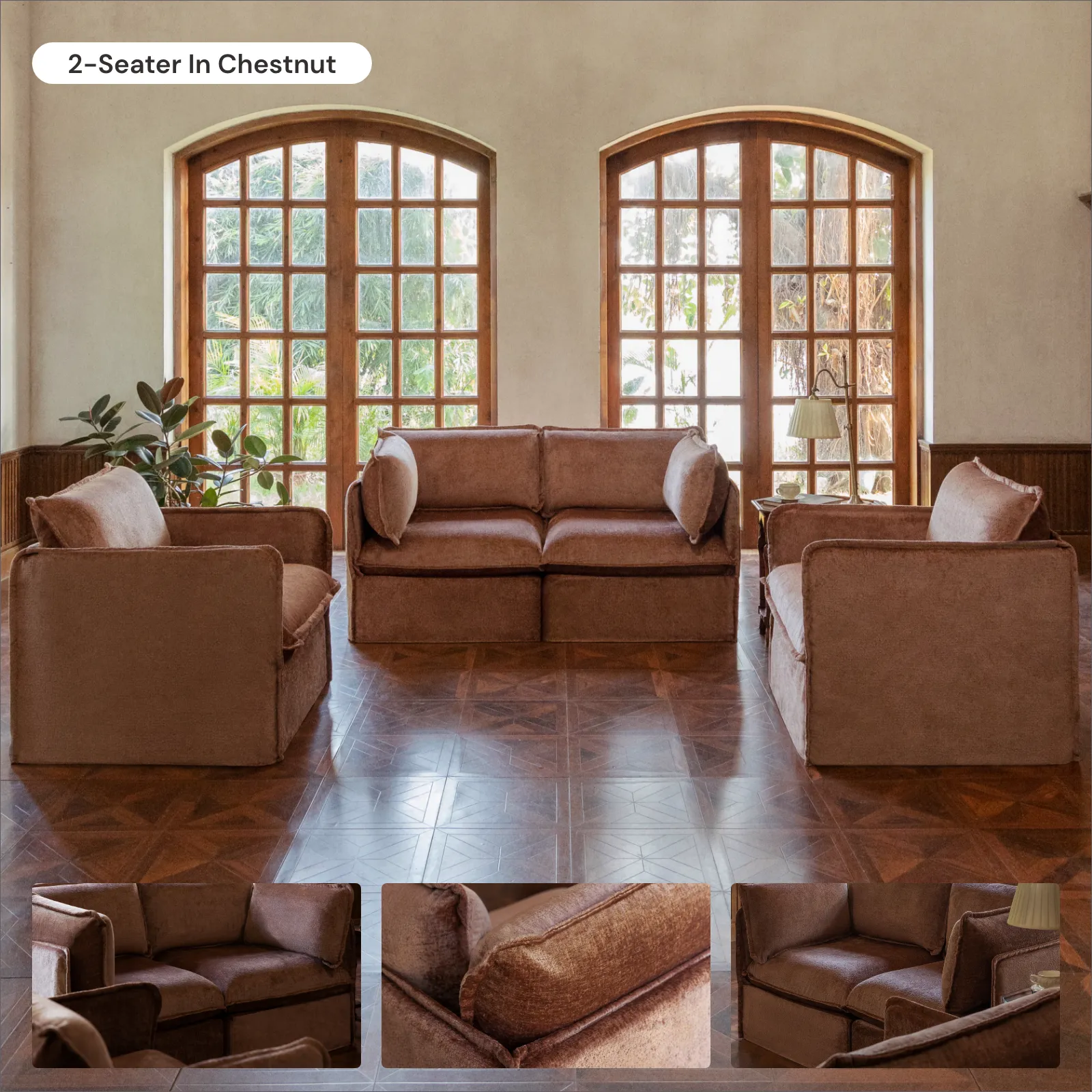 Modular Washable 3-Seater Sofa   Armchair Set in Chestnut | Deluxe  Seat | Cloud Pillow