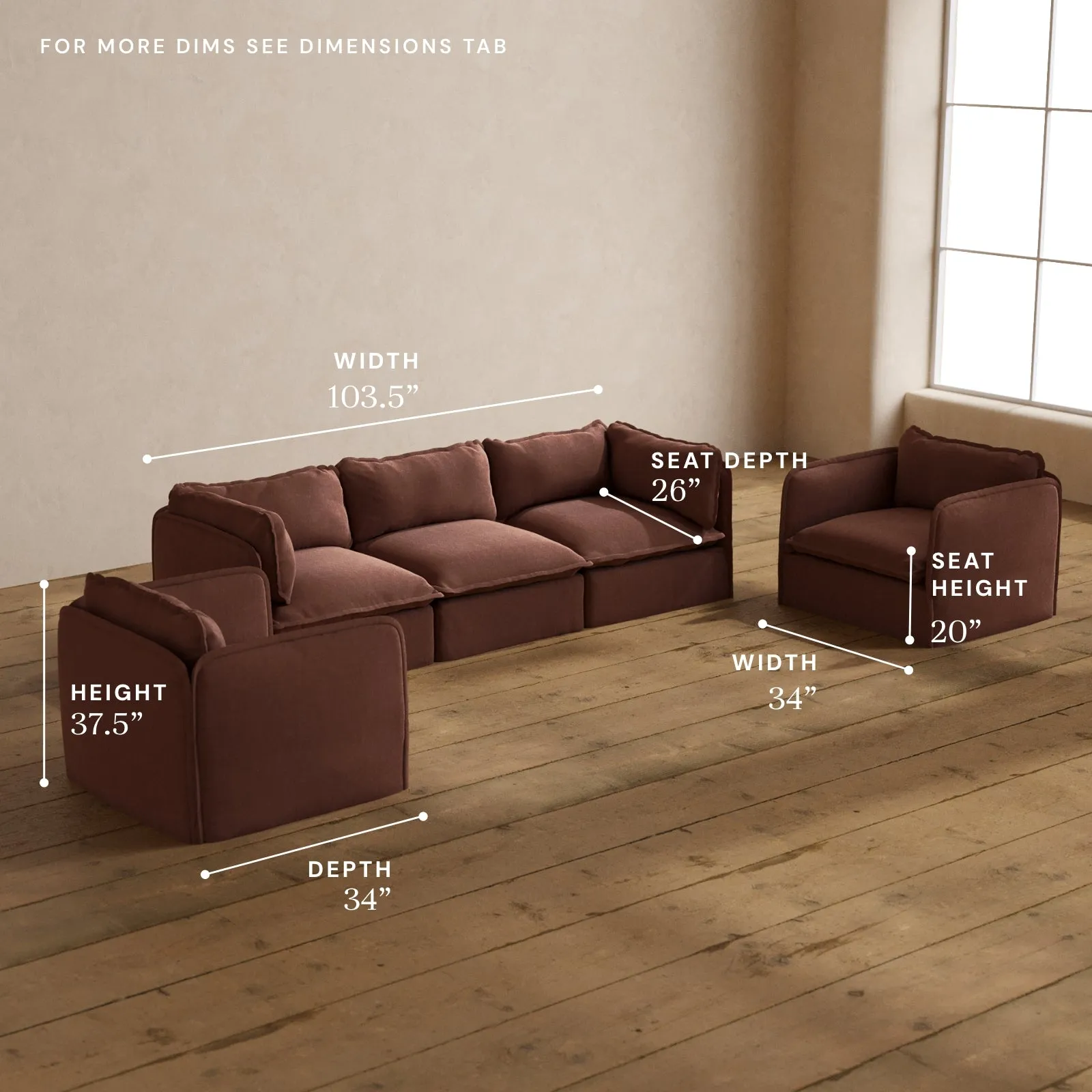 Modular Washable 3-Seater Sofa   Armchair Set in Chestnut | Memorix  Seat | Contour Pillow
