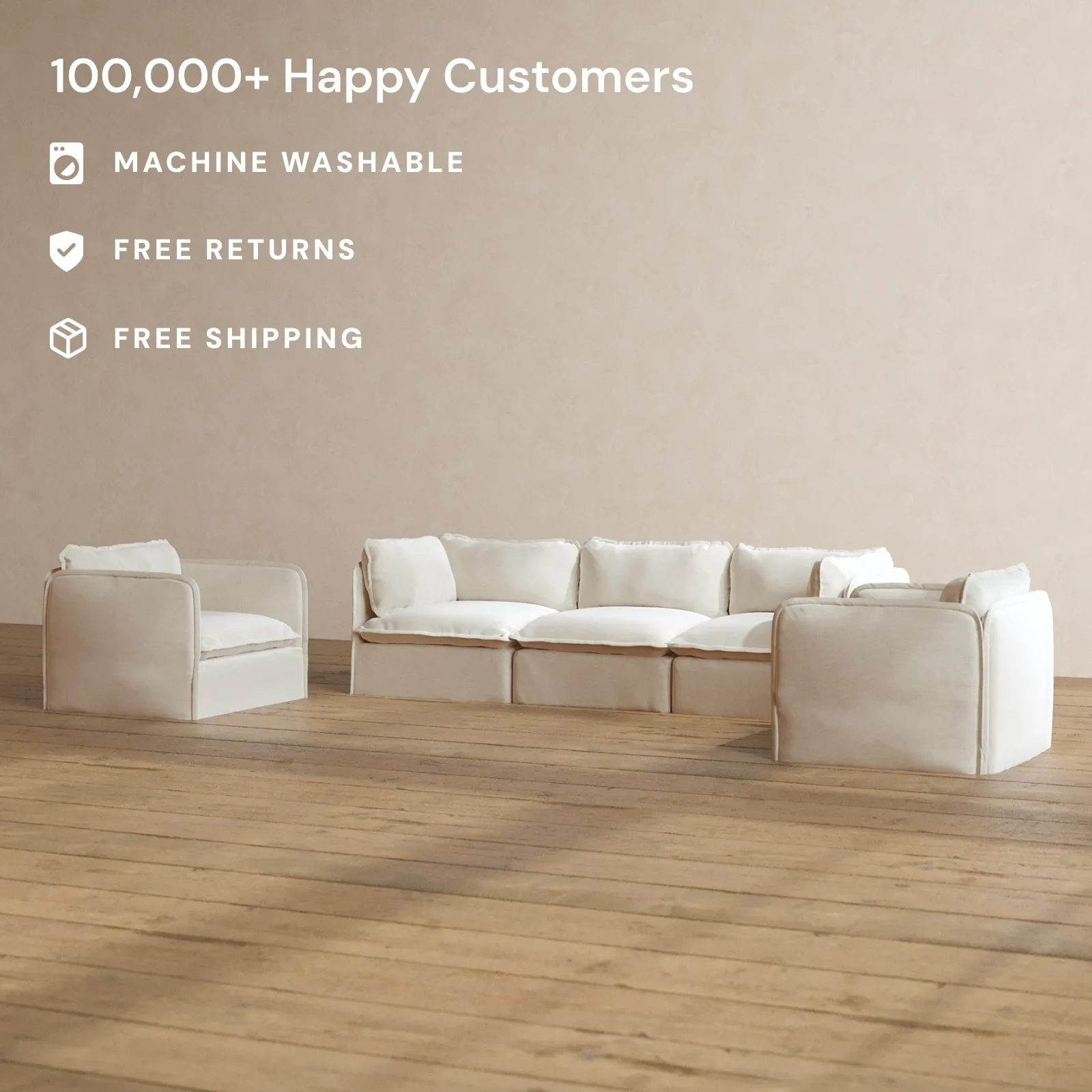 Modular Washable 3-Seater Sofa   Armchair Set in Coco | Deluxe  Seat | Cloud Pillow