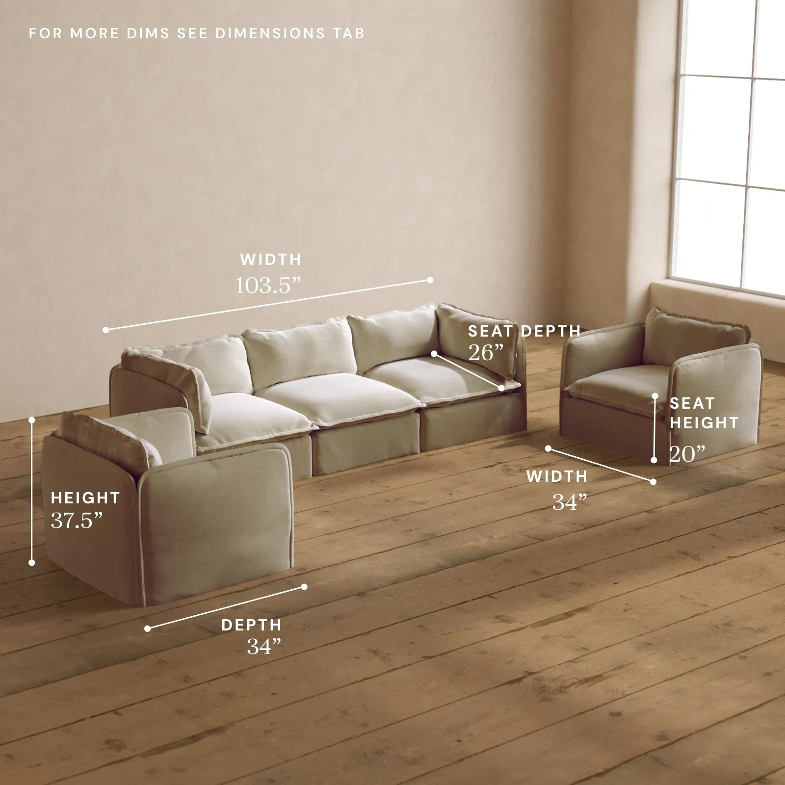 Modular Washable 3-Seater Sofa   Armchair Set in Coco | Deluxe  Seat | Cloud Pillow