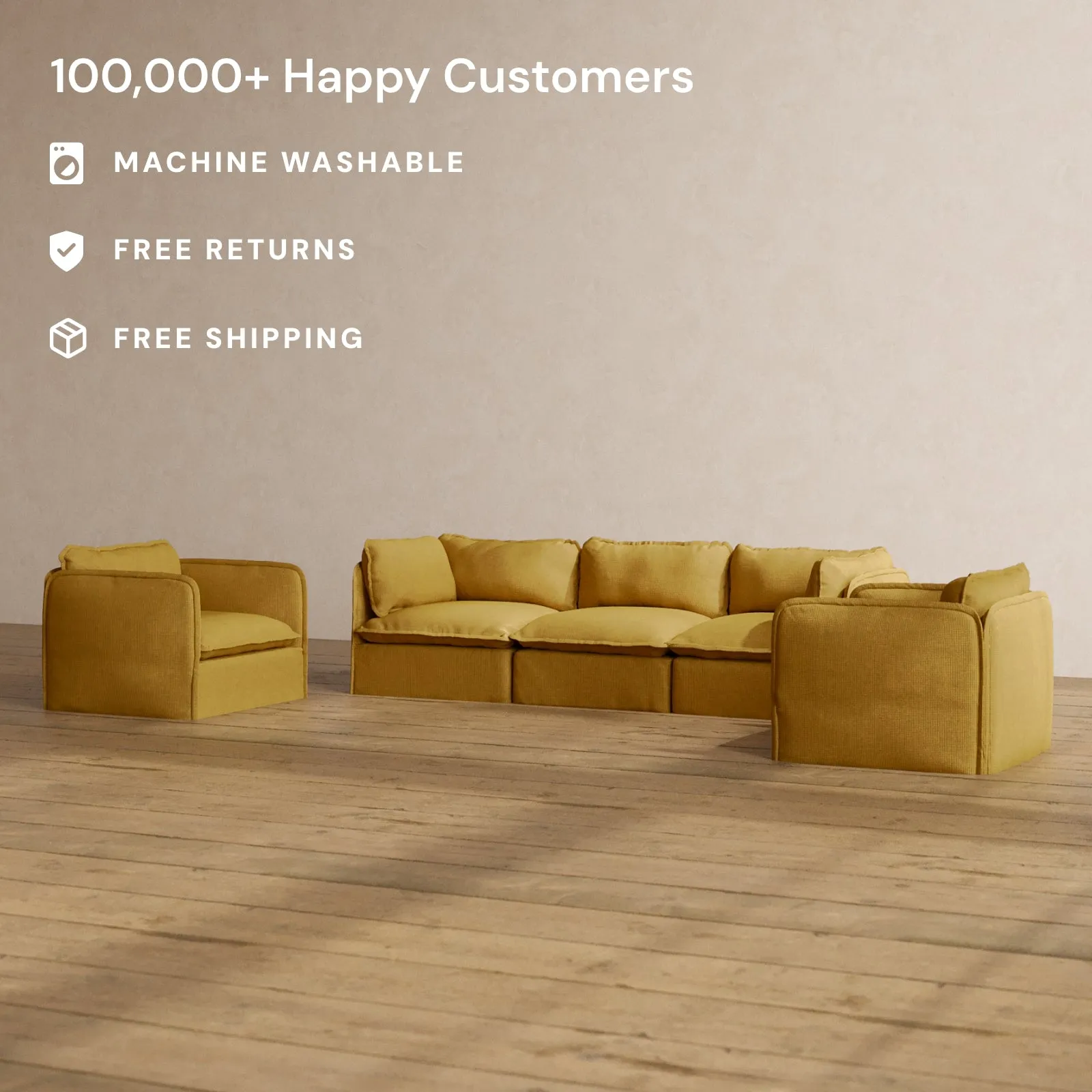 Modular Washable 3-Seater Sofa   Armchair Set in Kiiro | Deluxe  Seat | Cloud Pillow