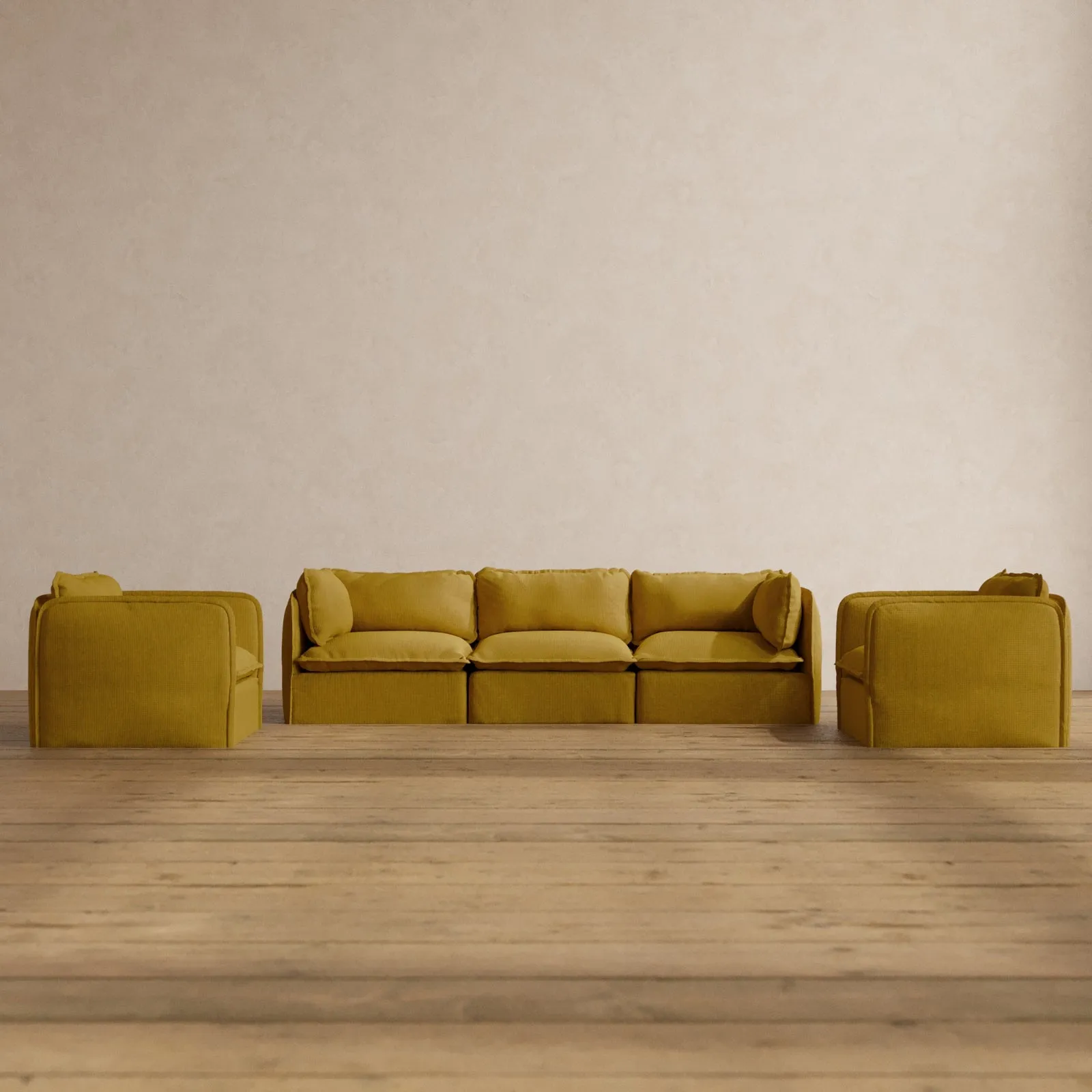 Modular Washable 3-Seater Sofa   Armchair Set in Kiiro | Deluxe  Seat | Cloud Pillow