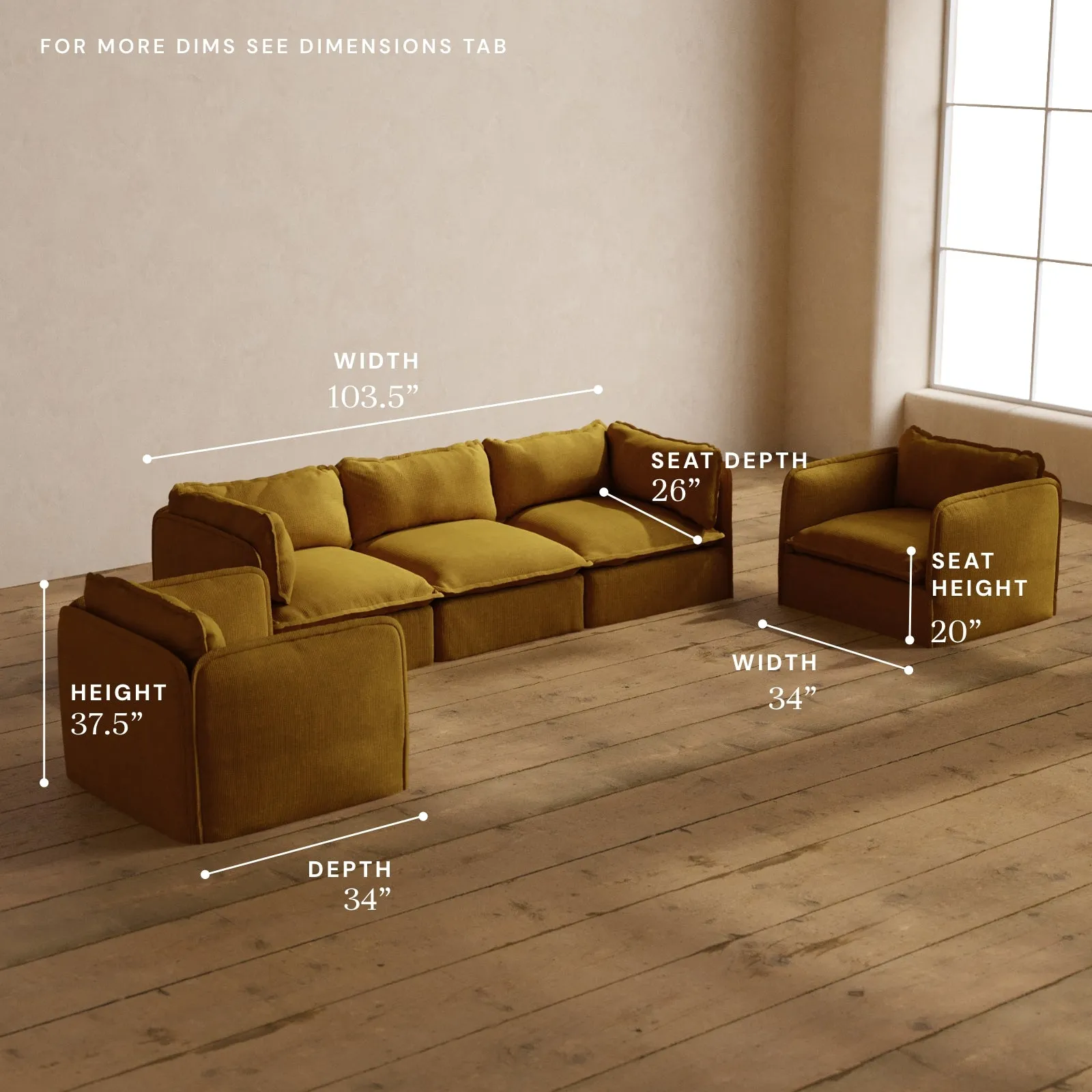 Modular Washable 3-Seater Sofa   Armchair Set in Kiiro | Deluxe  Seat | Cloud Pillow