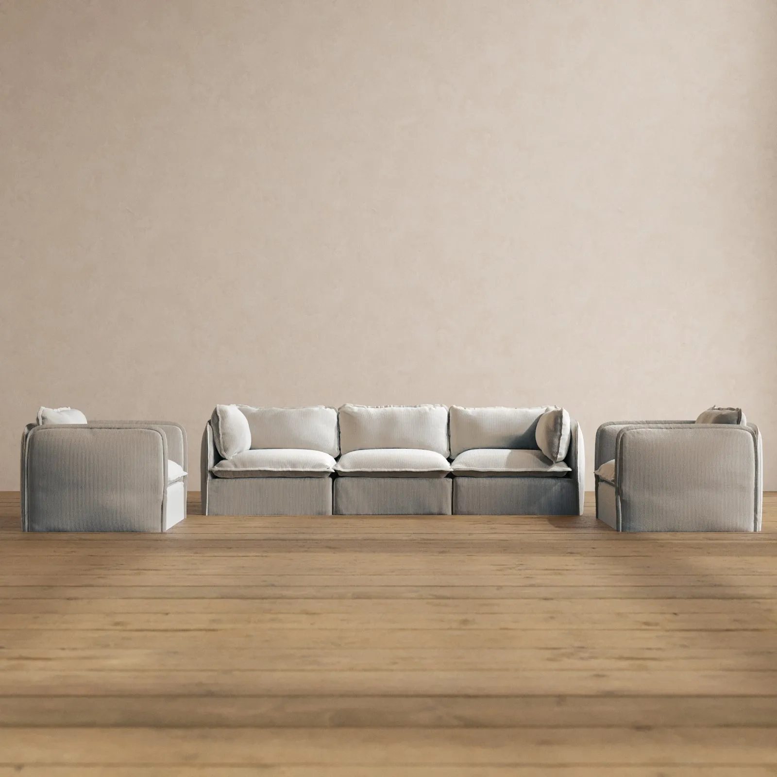 Modular Washable 3-Seater Sofa   Armchair Set in Milk | Memorix  Seat | Contour Pillow