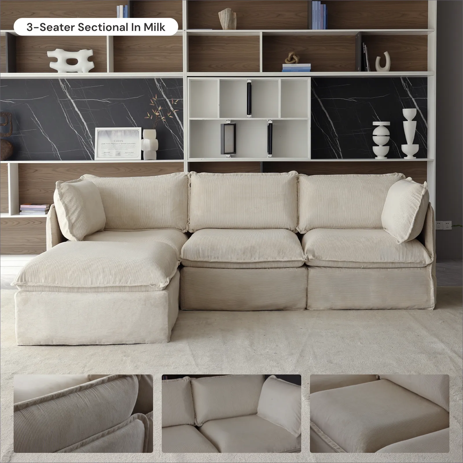 Modular Washable 3-Seater Sofa   Armchair Set in Milk | Memorix  Seat | Contour Pillow