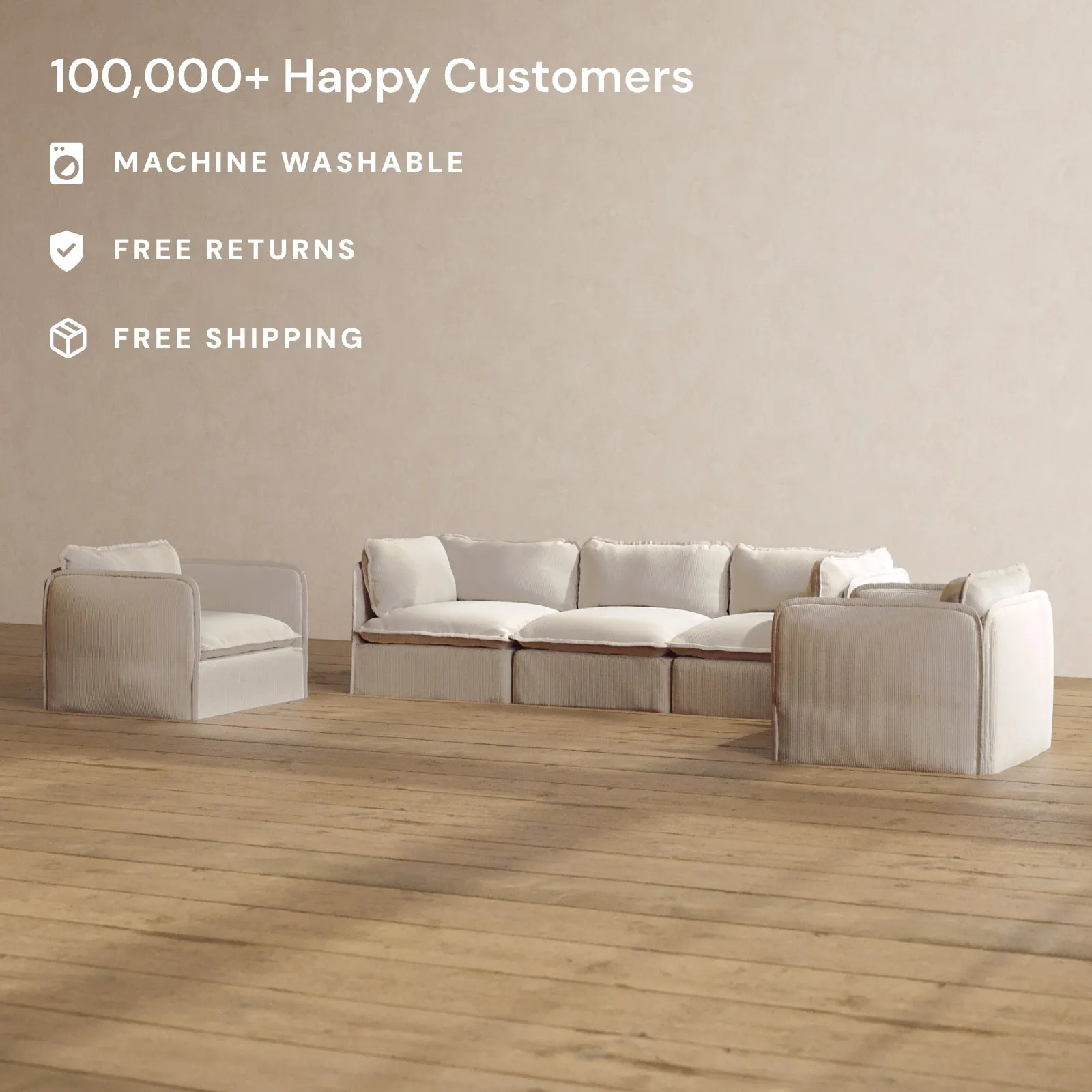 Modular Washable 3-Seater Sofa   Armchair Set in Milk | Memorix  Seat | Contour Pillow