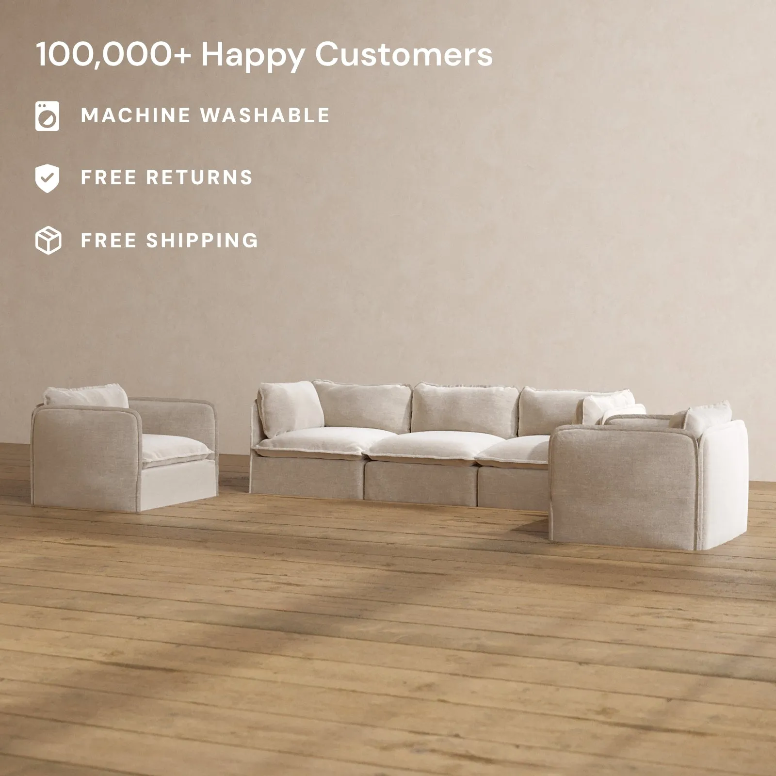 Modular Washable 3-Seater Sofa   Armchair Set in Mist | Memorix  Seat | Contour Pillow