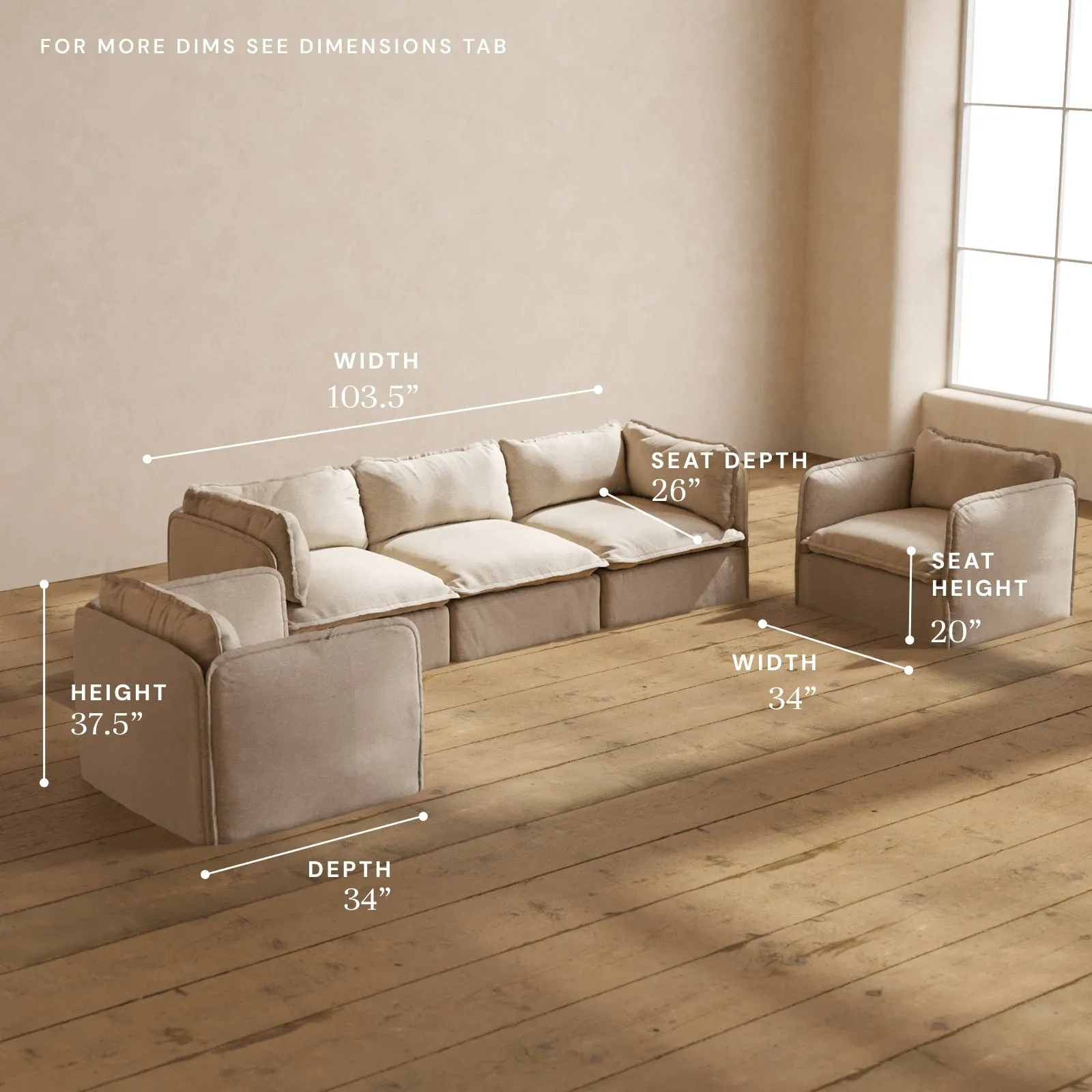 Modular Washable 3-Seater Sofa   Armchair Set in Oat | Memorix  Seat | Contour Pillow