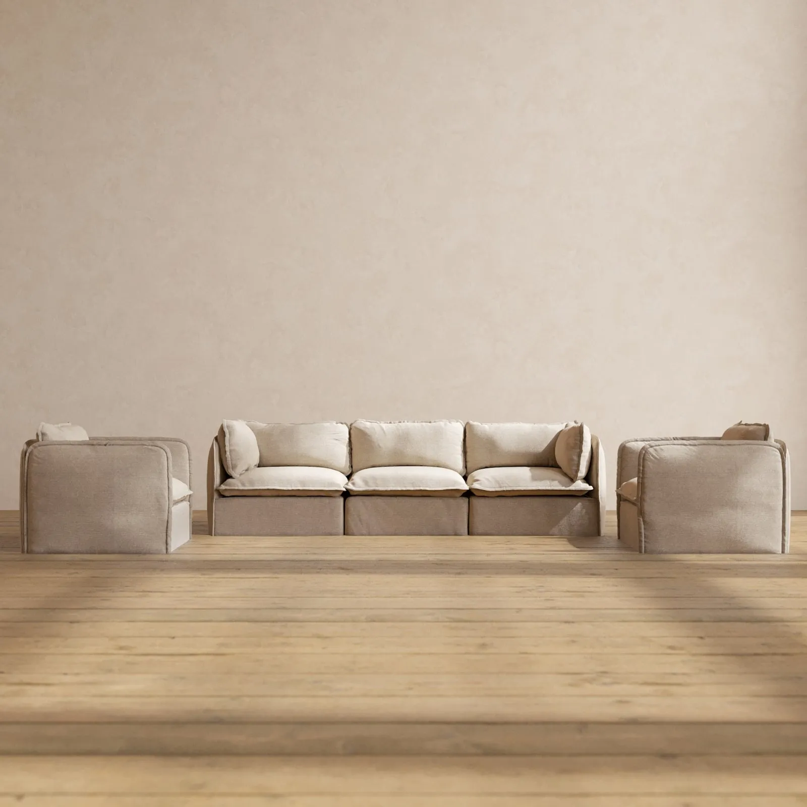 Modular Washable 3-Seater Sofa   Armchair Set in Oat | Memorix  Seat | Contour Pillow