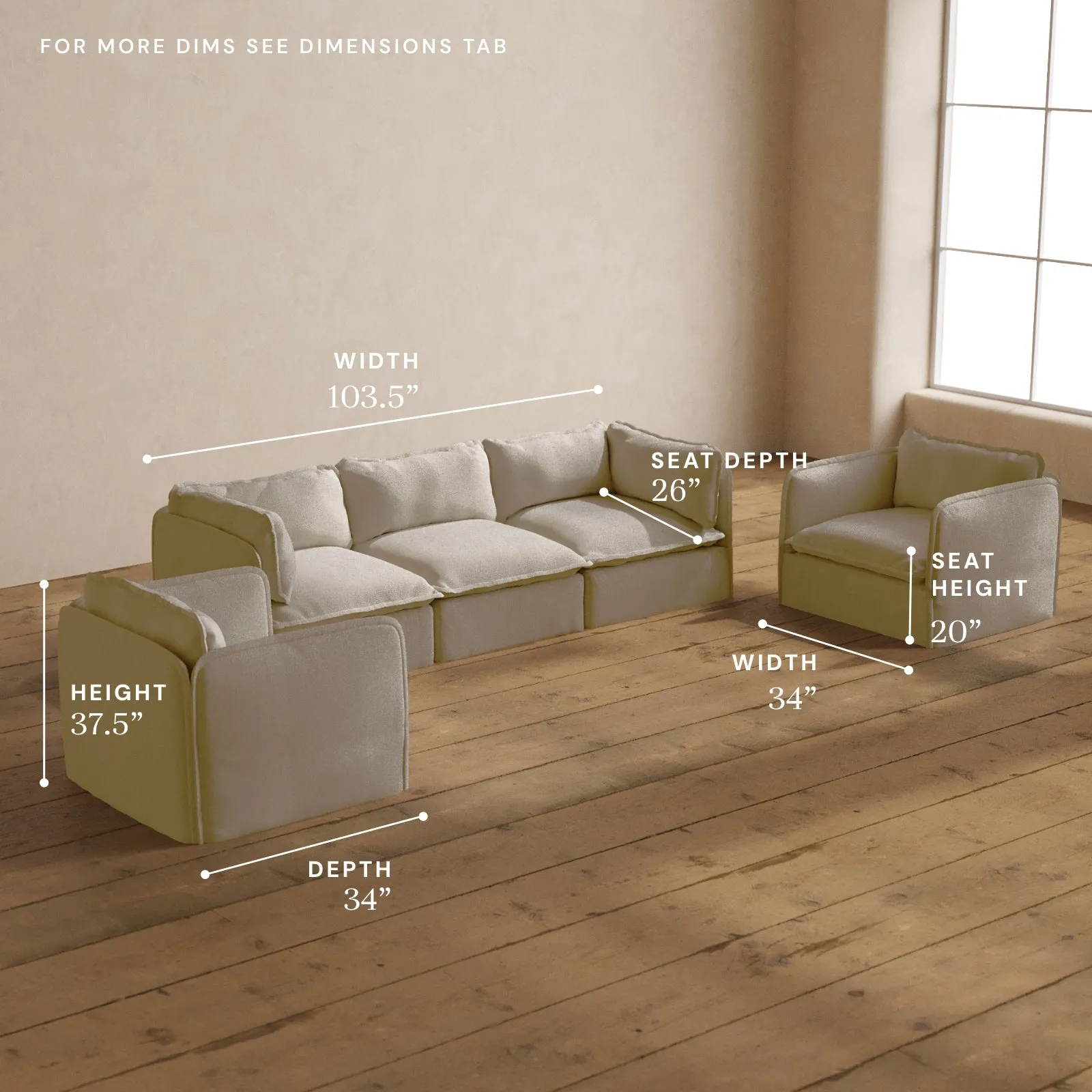 Modular Washable 3-Seater Sofa   Armchair Set in Powder | Deluxe  Seat | Cloud Pillow