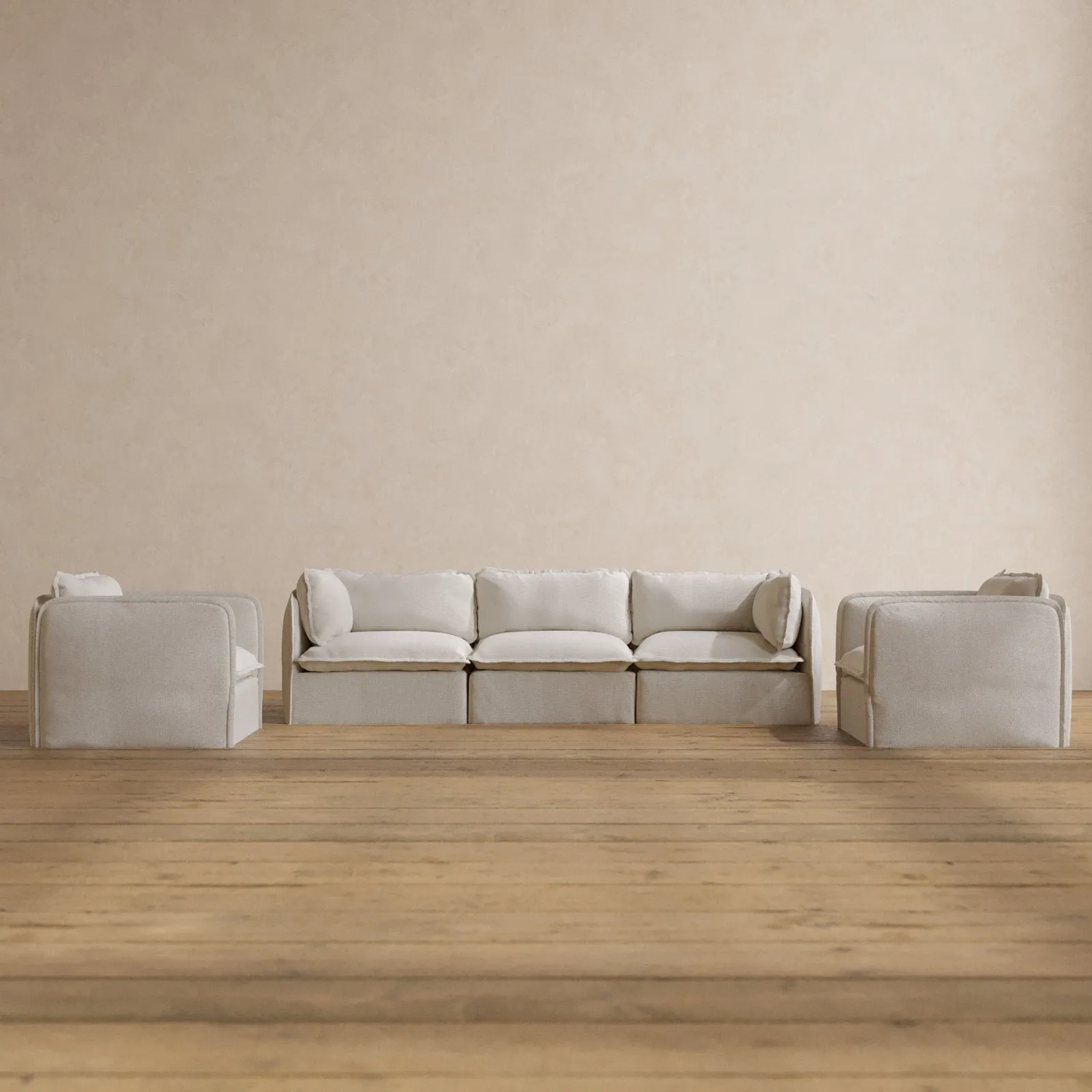 Modular Washable 3-Seater Sofa   Armchair Set in Powder | Deluxe  Seat | Cloud Pillow