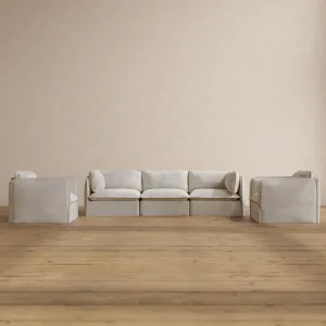 Modular Washable 3-Seater Sofa   Armchair Set in Powder | Deluxe  Seat | Cloud Pillow