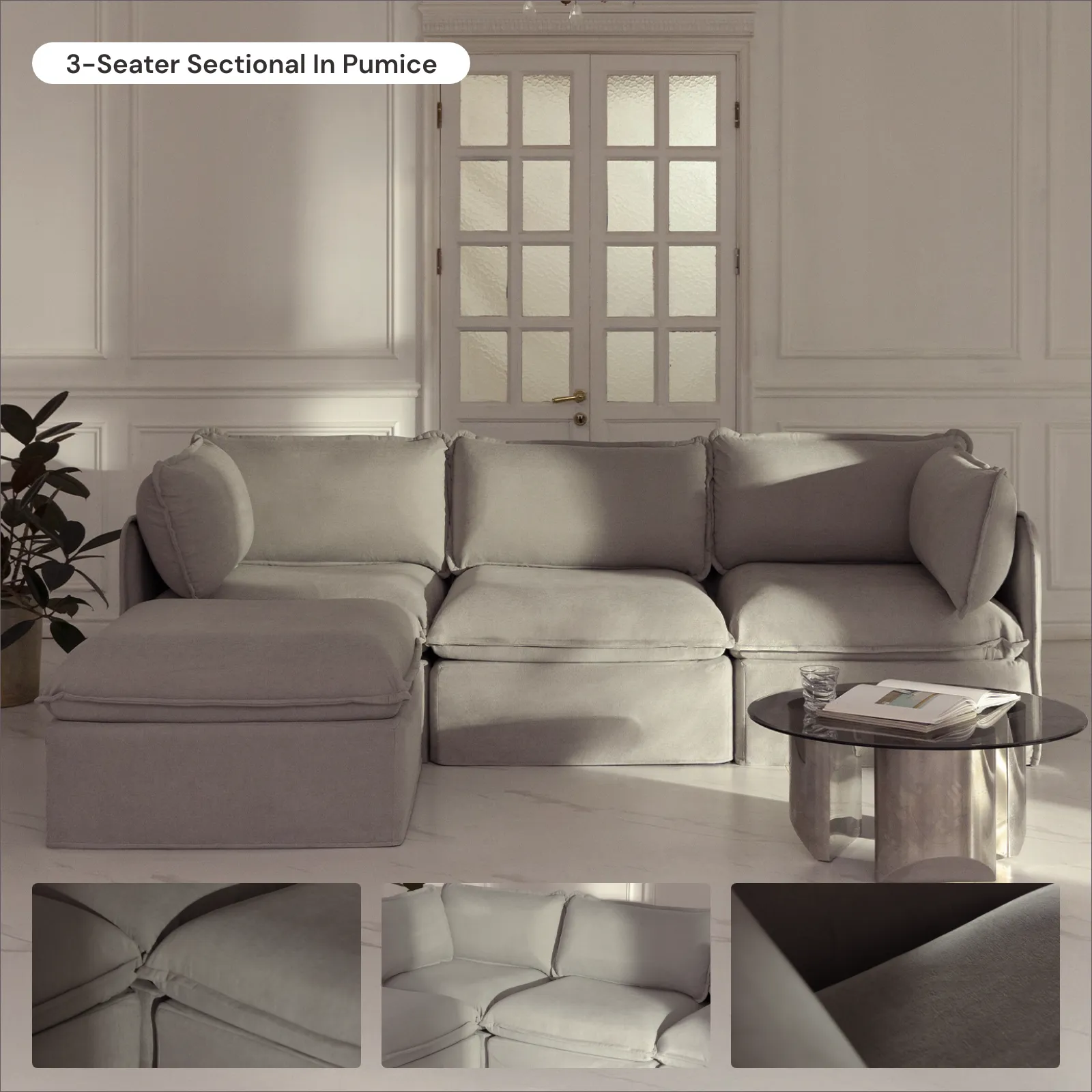 Modular Washable 3-Seater Sofa   Armchair Set in Pumice | Deluxe  Seat | Cloud Pillow