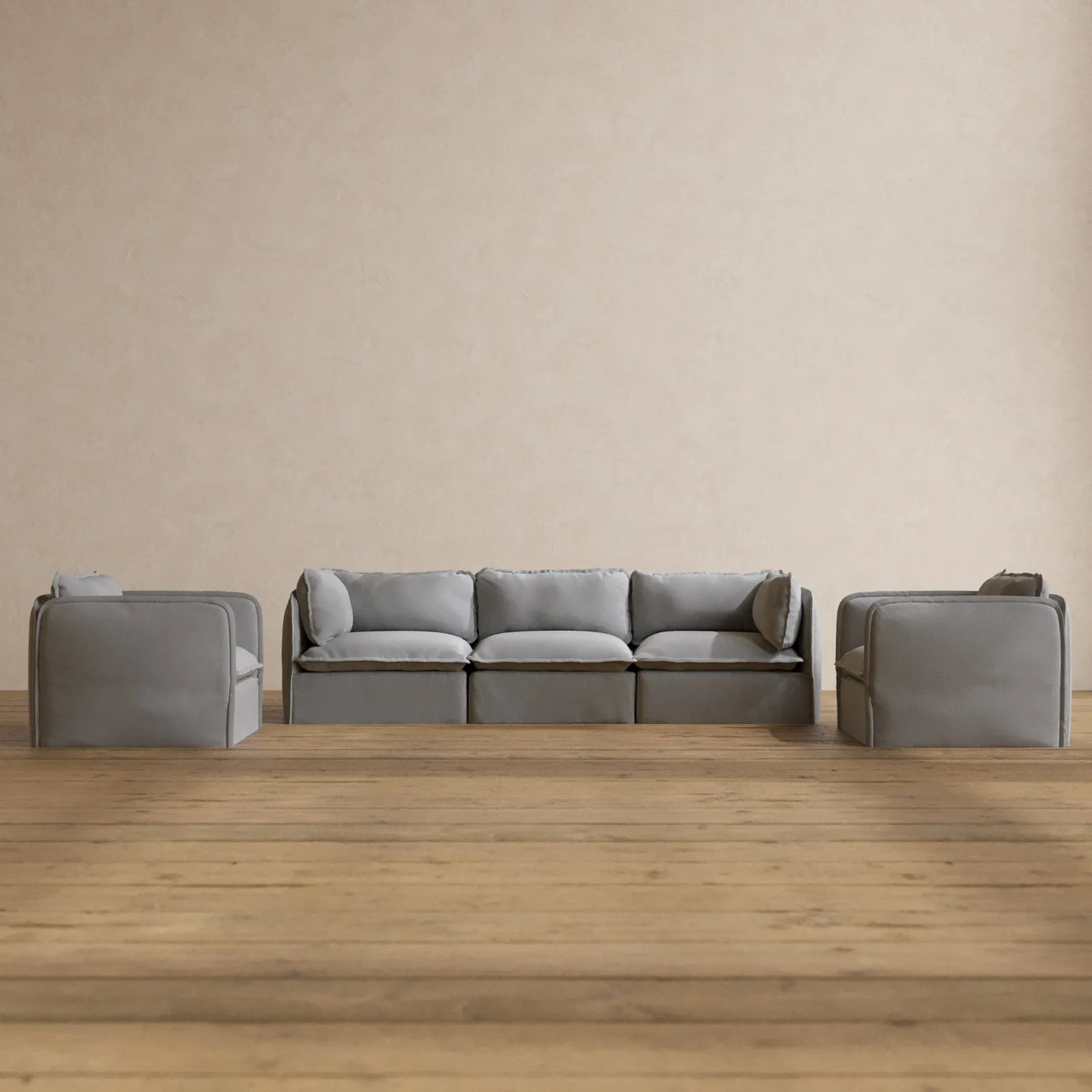 Modular Washable 3-Seater Sofa   Armchair Set in Pumice | Deluxe  Seat | Cloud Pillow
