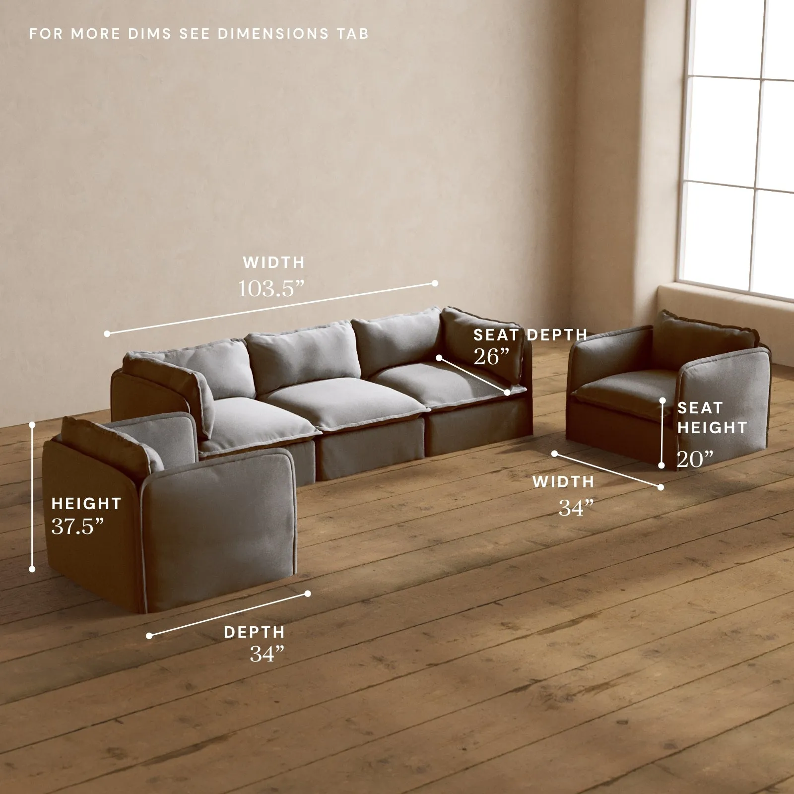 Modular Washable 3-Seater Sofa   Armchair Set in Pumice | Memorix  Seat | Contour Pillow