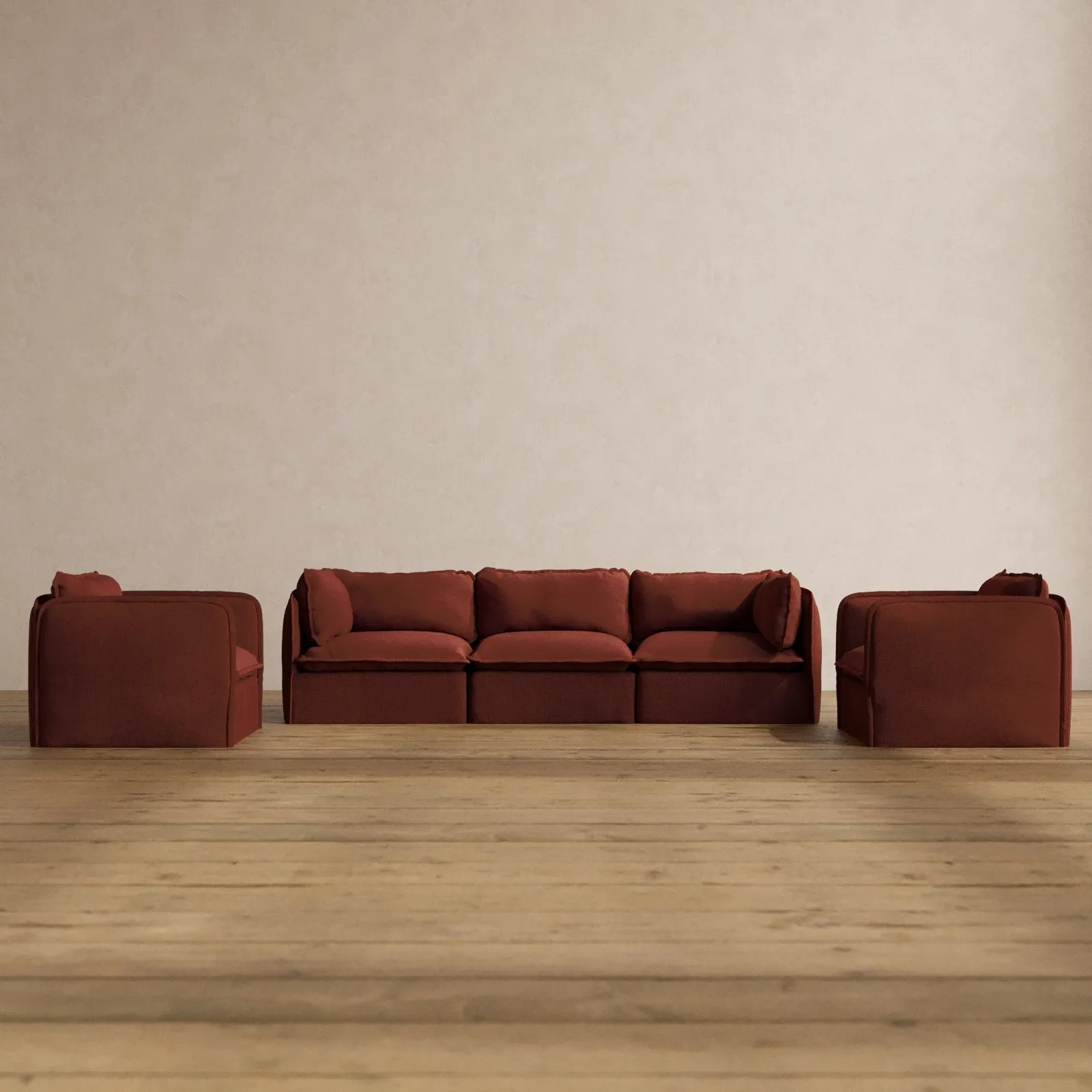 Modular Washable 3-Seater Sofa   Armchair Set in Rust | Deluxe  Seat | Cloud Pillow