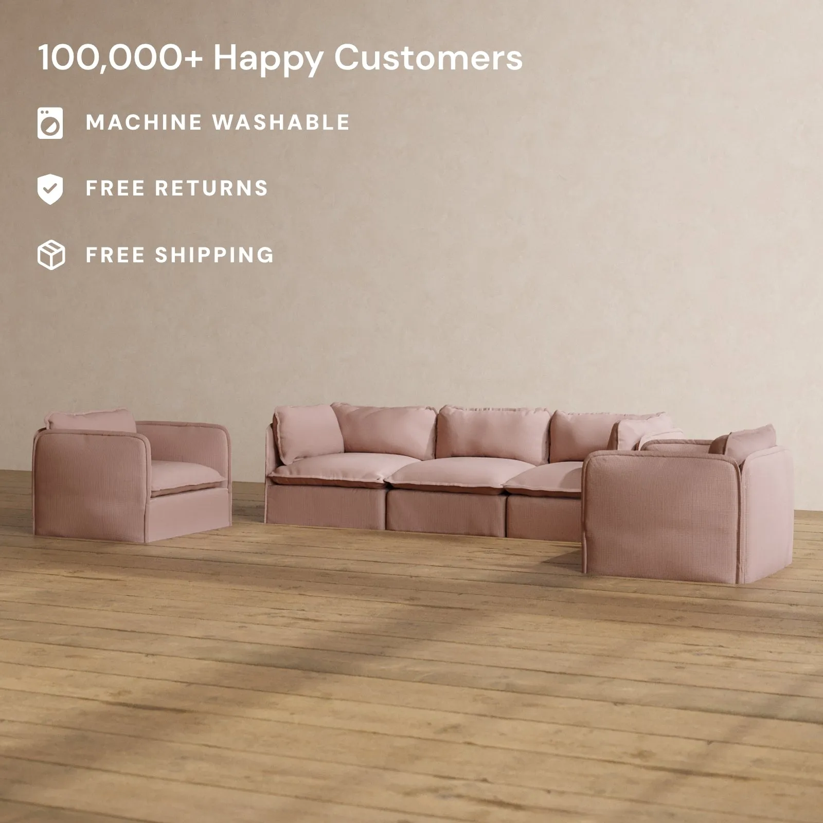 Modular Washable 3-Seater Sofa   Armchair Set in Sakura | Memorix  Seat | Contour Pillow