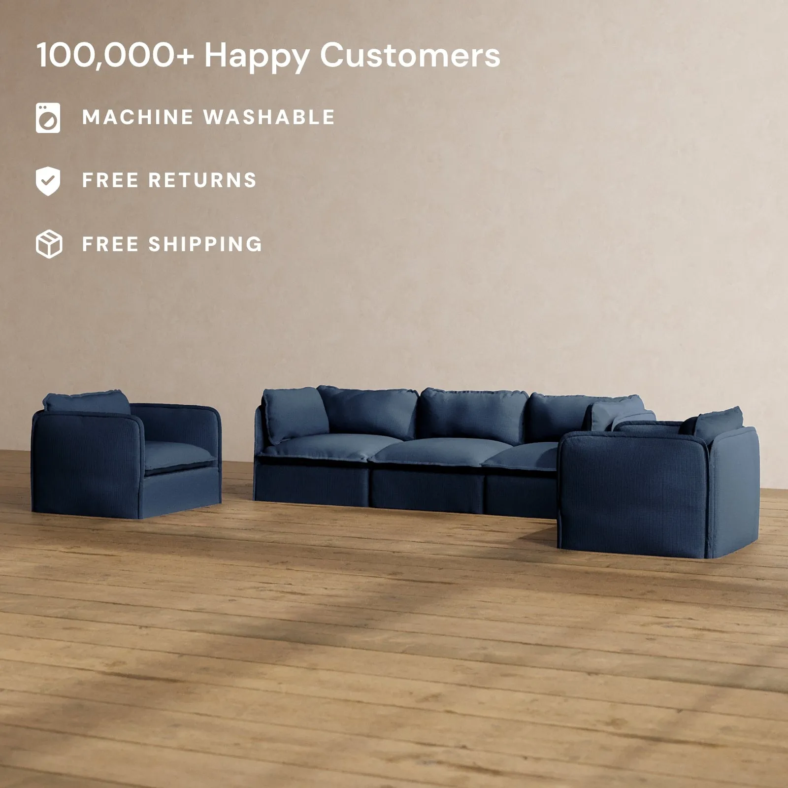Modular Washable 3-Seater Sofa   Armchair Set in Sumi | Memorix  Seat | Contour Pillow