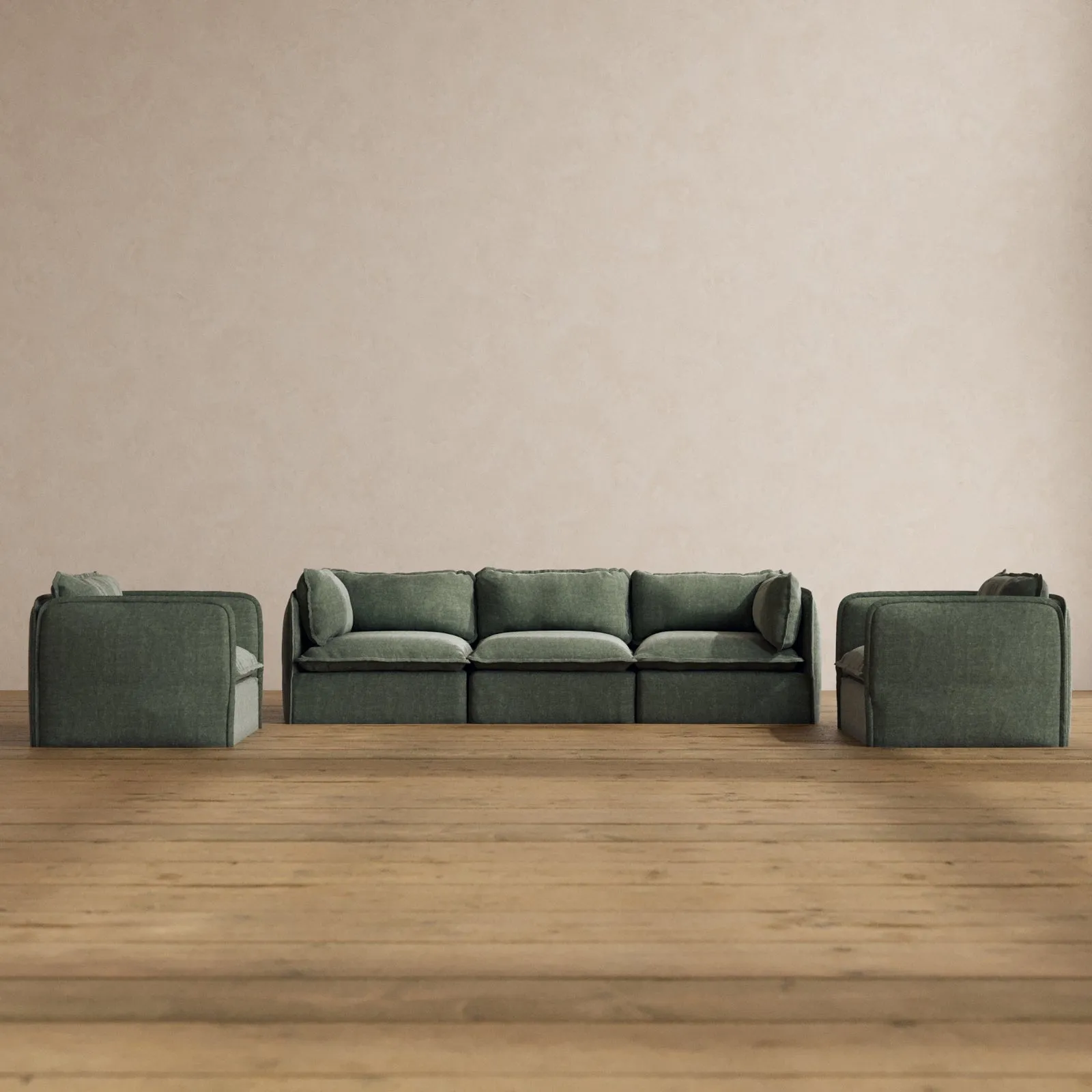 Modular Washable 3-Seater Sofa   Armchair Set in Willow | Memorix  Seat | Contour Pillow