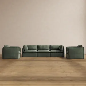 Modular Washable 3-Seater Sofa   Armchair Set in Willow | Memorix  Seat | Contour Pillow