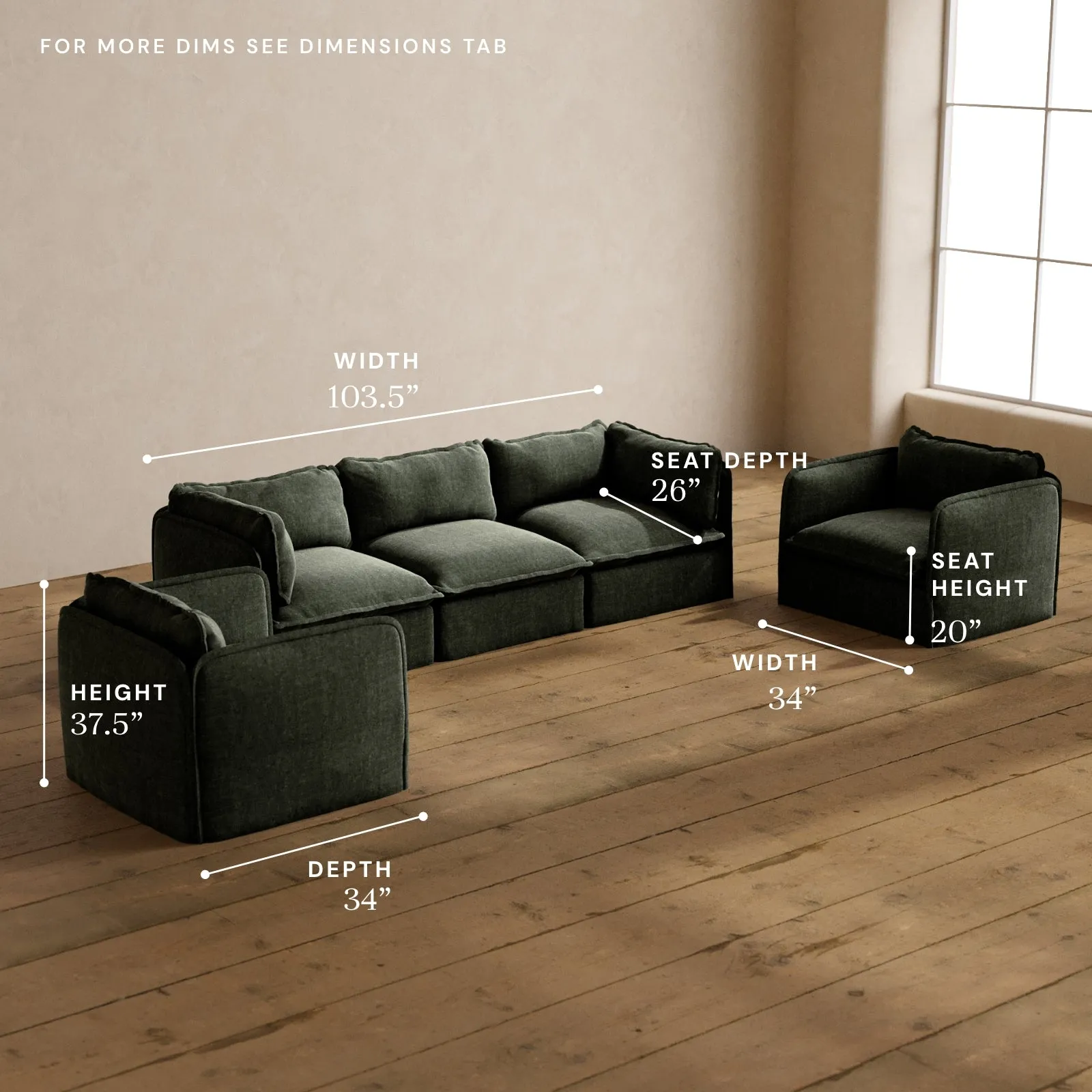 Modular Washable 3-Seater Sofa   Armchair Set in Willow | Memorix  Seat | Contour Pillow
