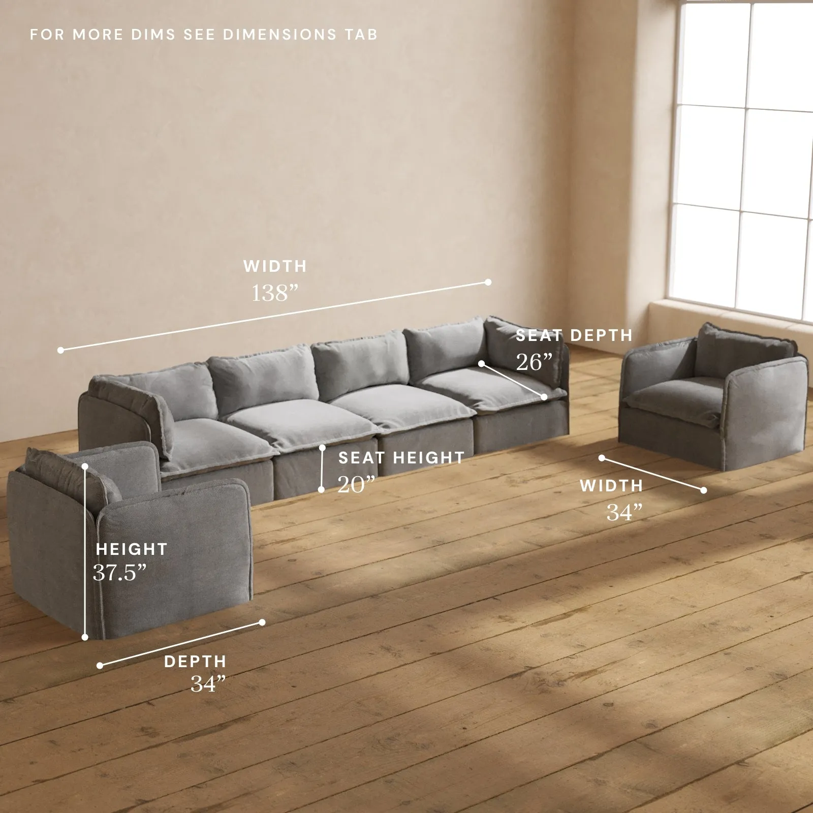 Modular Washable 4-Seater Sofa   Armchair Set in Ash | Memorix  Seat | Contour Pillow