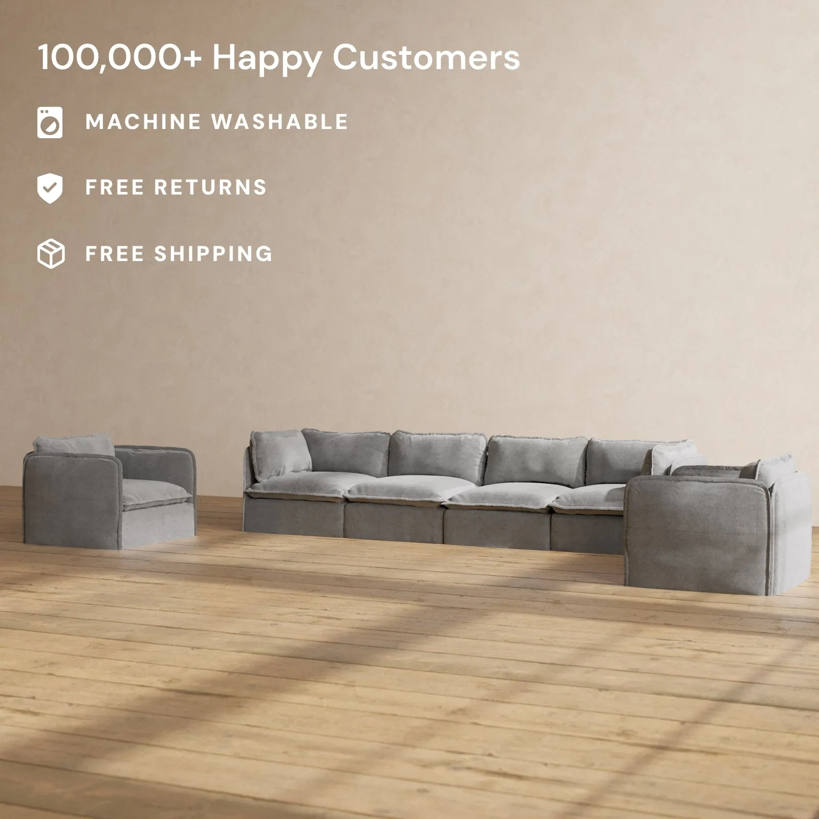 Modular Washable 4-Seater Sofa   Armchair Set in Ash | Memorix  Seat | Contour Pillow