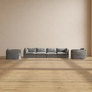 Modular Washable 4-Seater Sofa   Armchair Set in Ash | Memorix  Seat | Contour Pillow