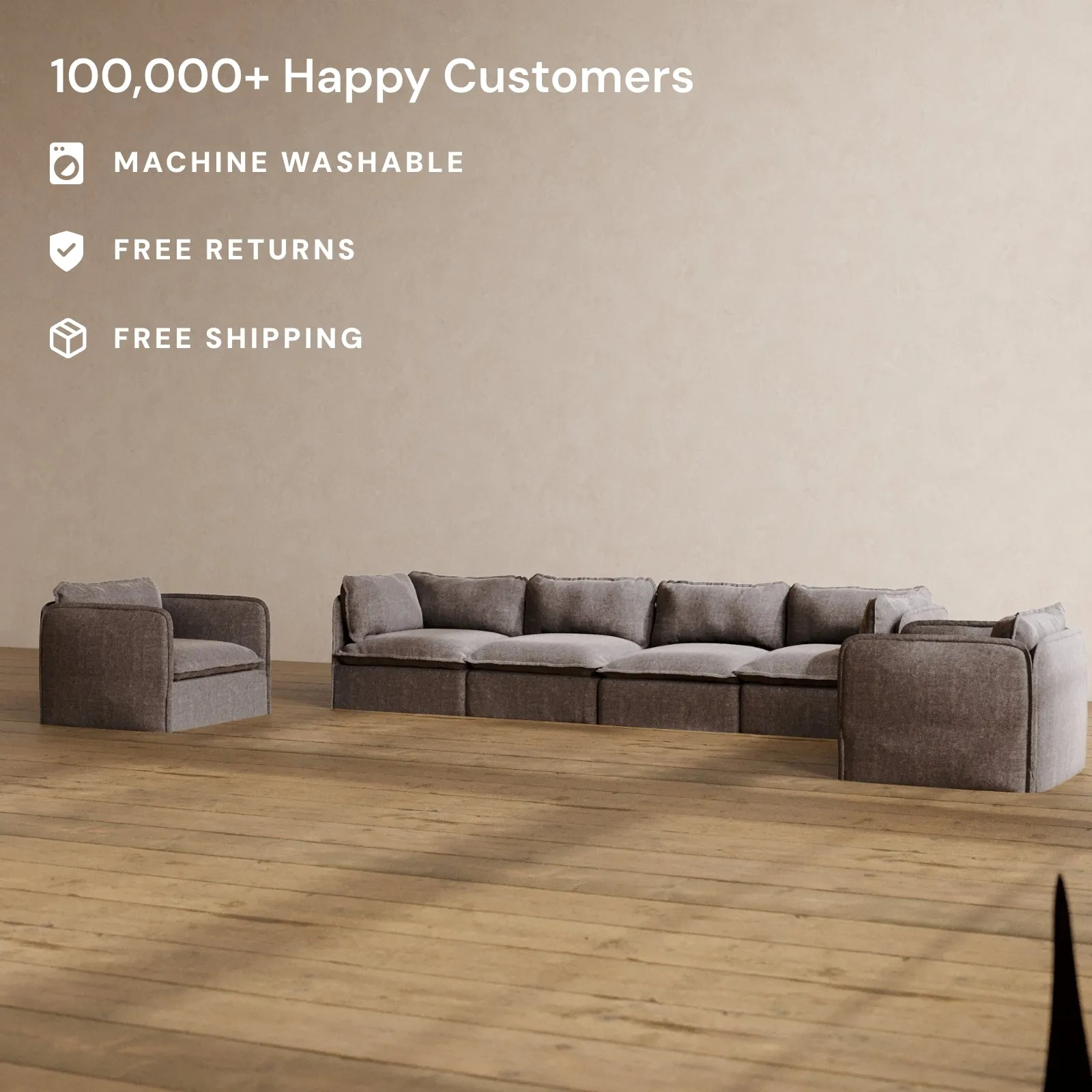 Modular Washable 4-Seater Sofa   Armchair Set in Caviar | Memorix  Seat | Contour Pillow