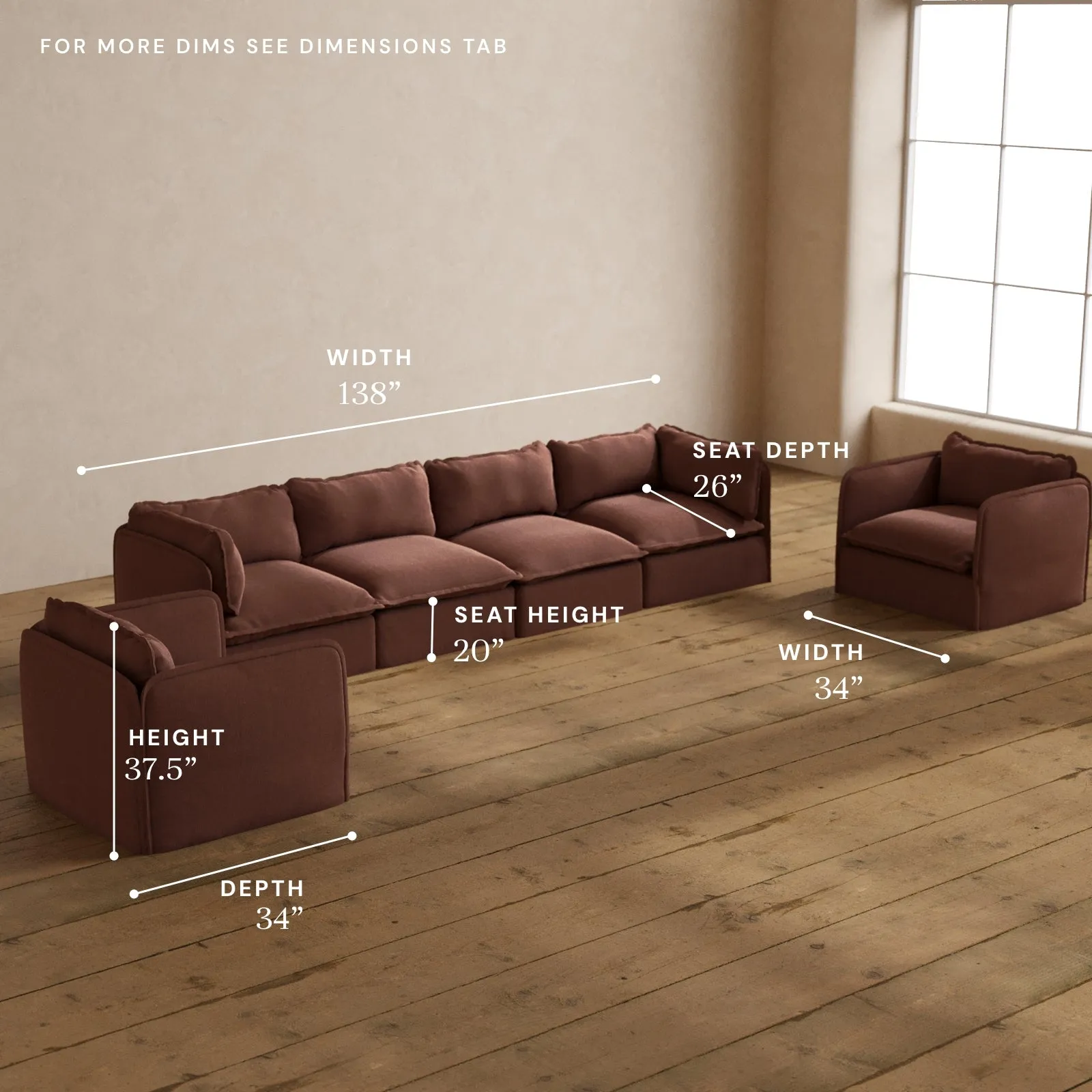 Modular Washable 4-Seater Sofa   Armchair Set in Chestnut | Memorix  Seat | Contour Pillow